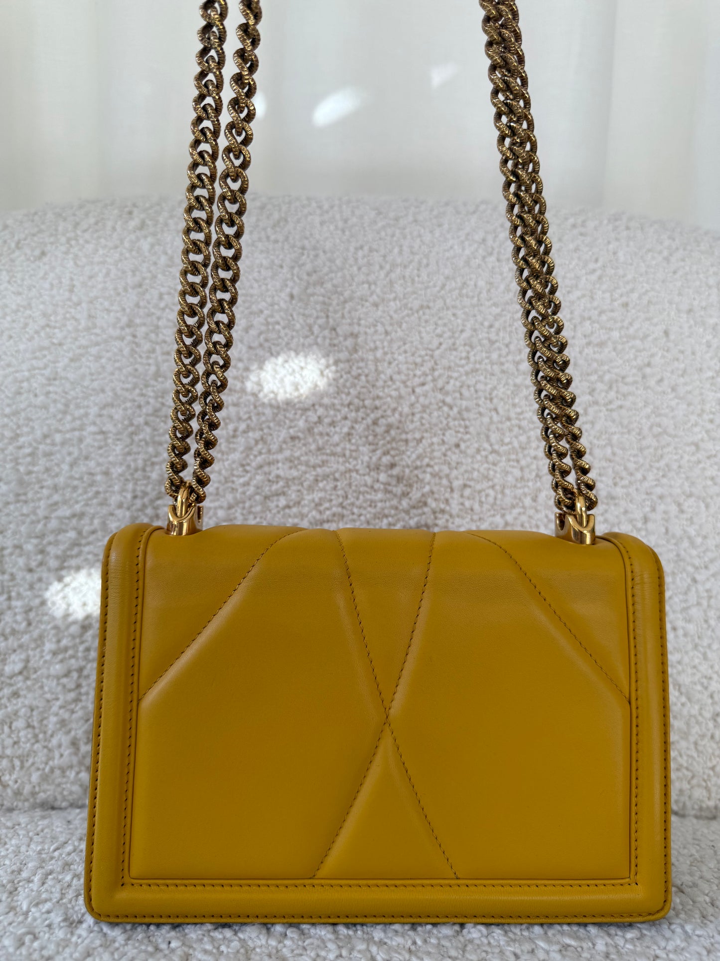 Dolce Gabbana Devotion Quilted Nappa Leather Yellow Medium Shoulder Bag