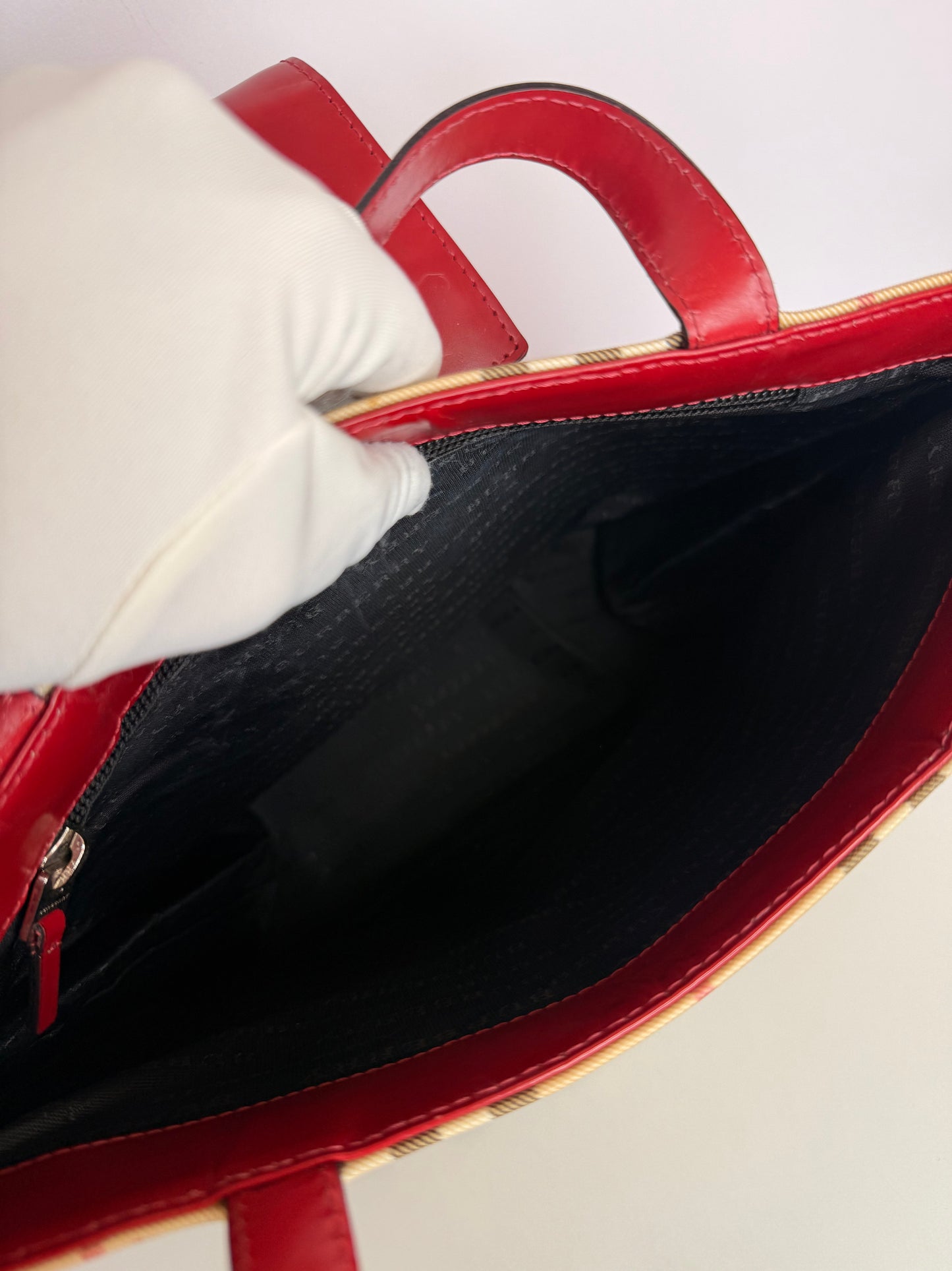 Burberry Beige/Red Nova Check Coated Canvas Top Handle Bag