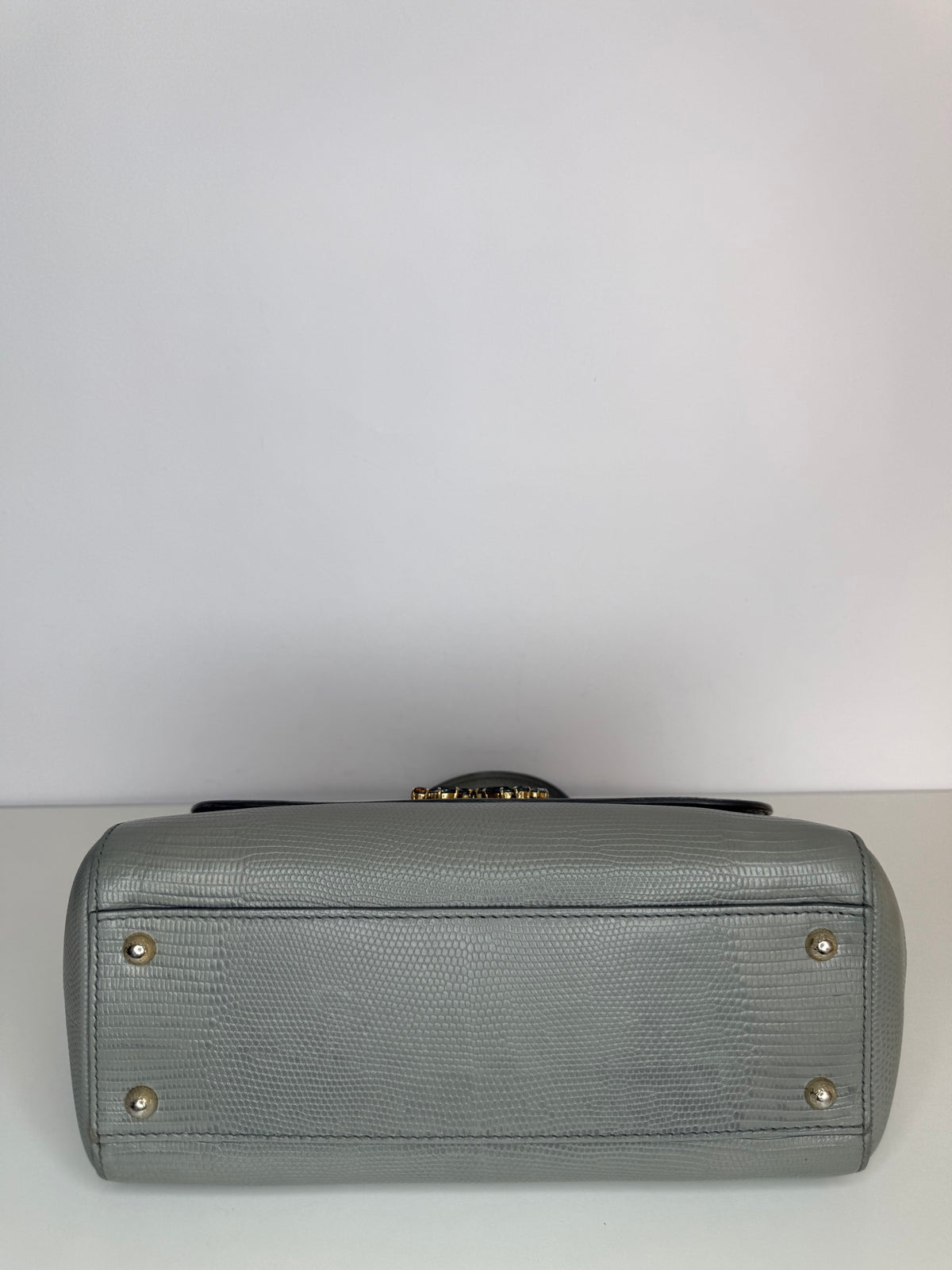 Dolce Gabbana Grey Lizard Embossed Leather Medium Miss Sicily Top Handle Bag