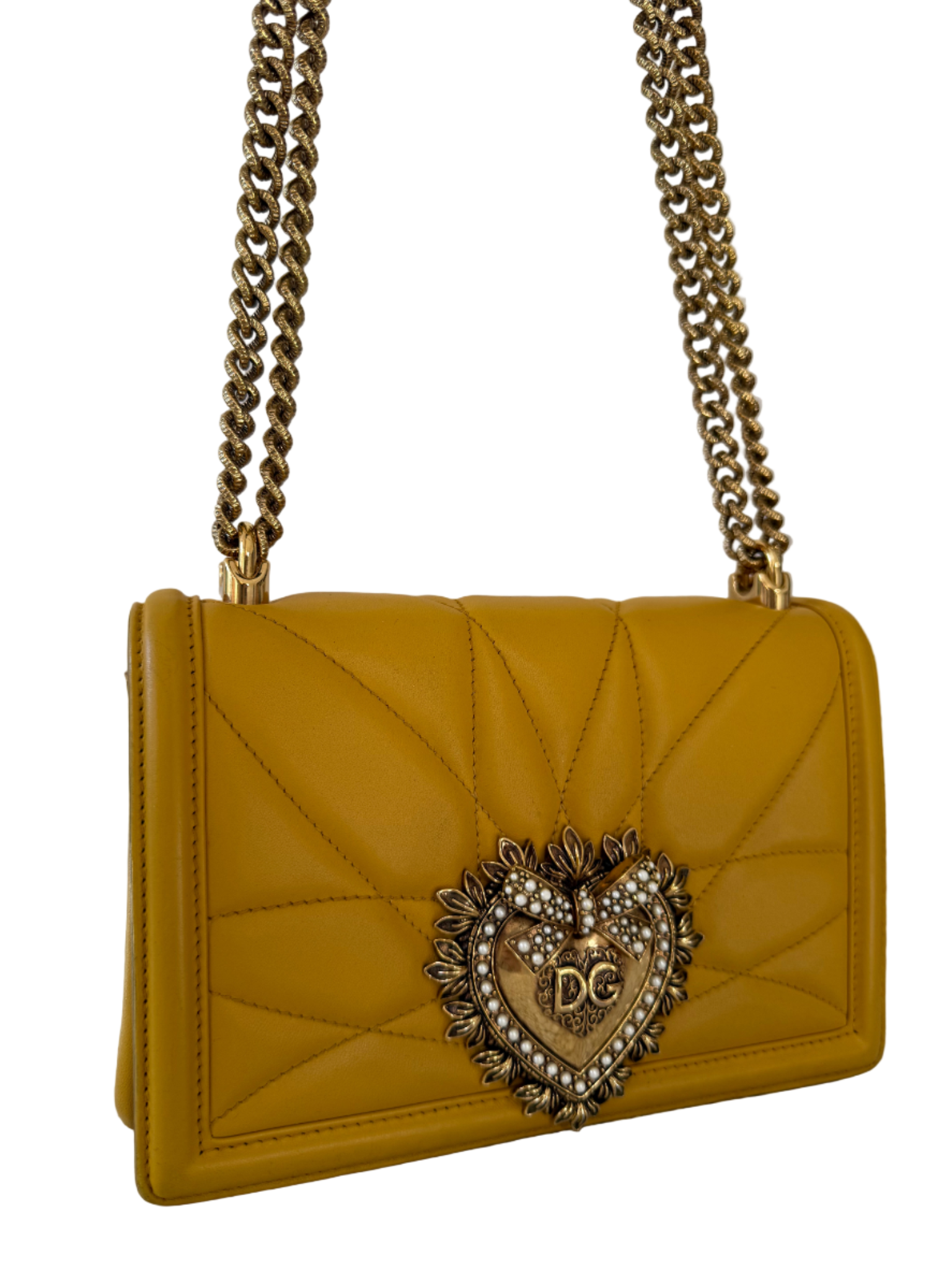 Dolce Gabbana Devotion Quilted Nappa Leather Yellow Medium Shoulder Bag