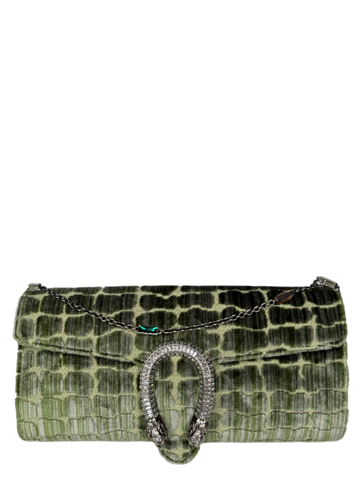 Gucci Limited Edition Dionysus Velvet Small Shoulder Bag In Green Croco Effect