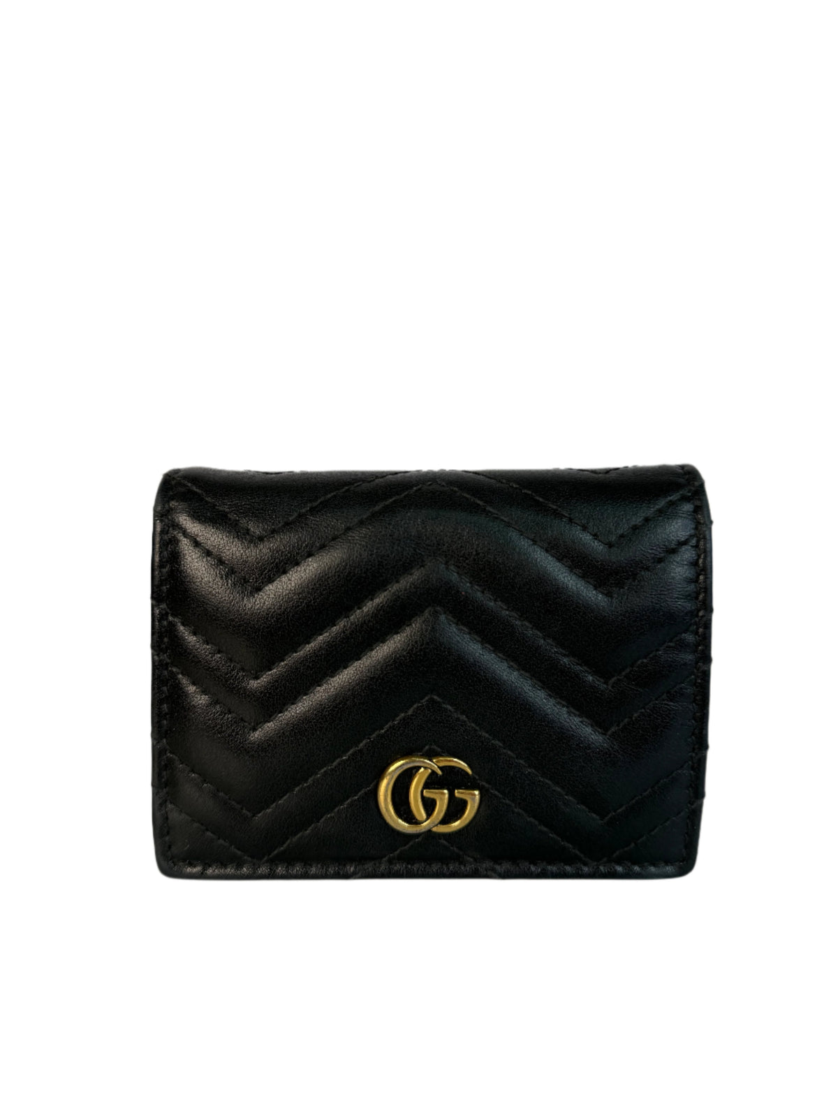 Gucci GG Marmont Black Calfskin Matelasse Card Case Wallet