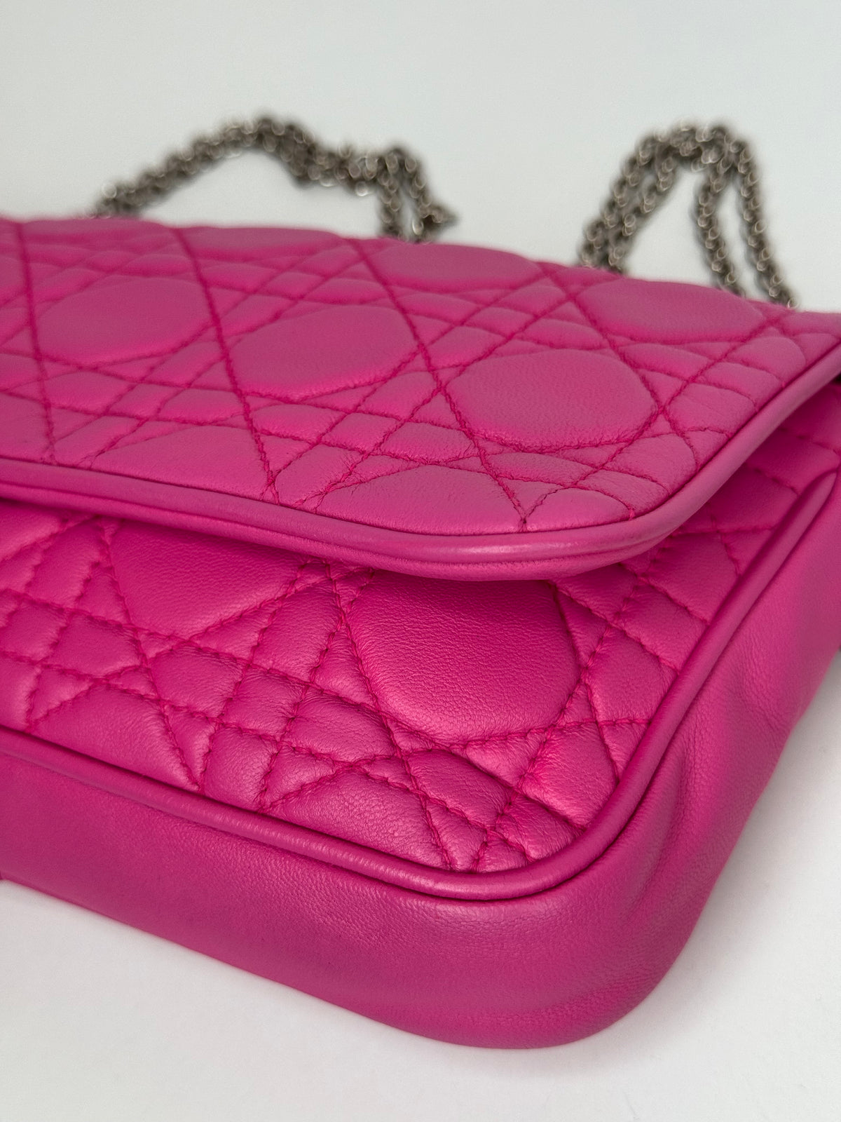 Christian Dior Fuchsia Cannage Quilted Lambskin Wallet on Chain Pochette