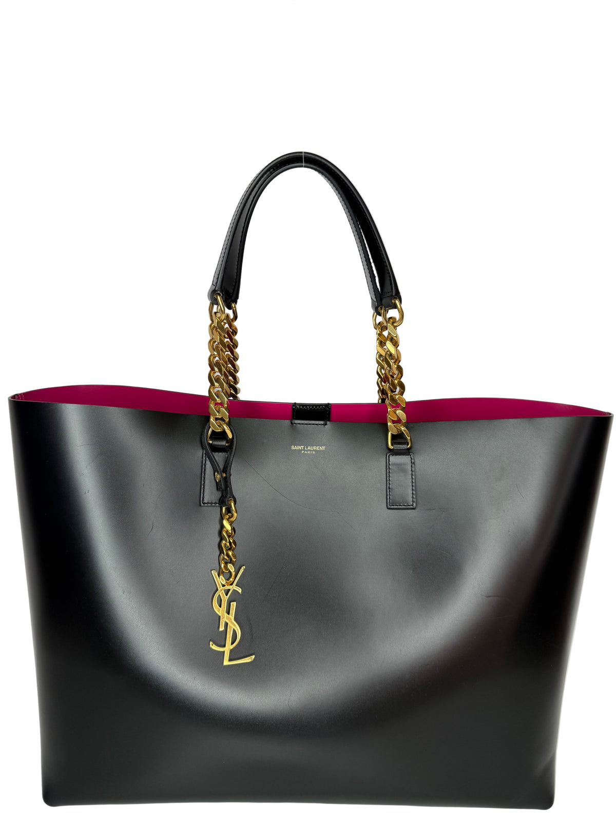 Saint Laurent Black Leather Monogram Double Chain Tote