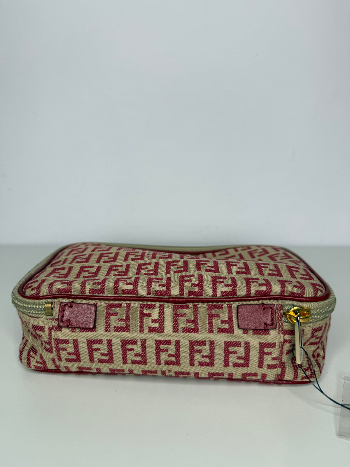 Fendi Beige and Red Zucchino Canvas Cosmetic Pouch