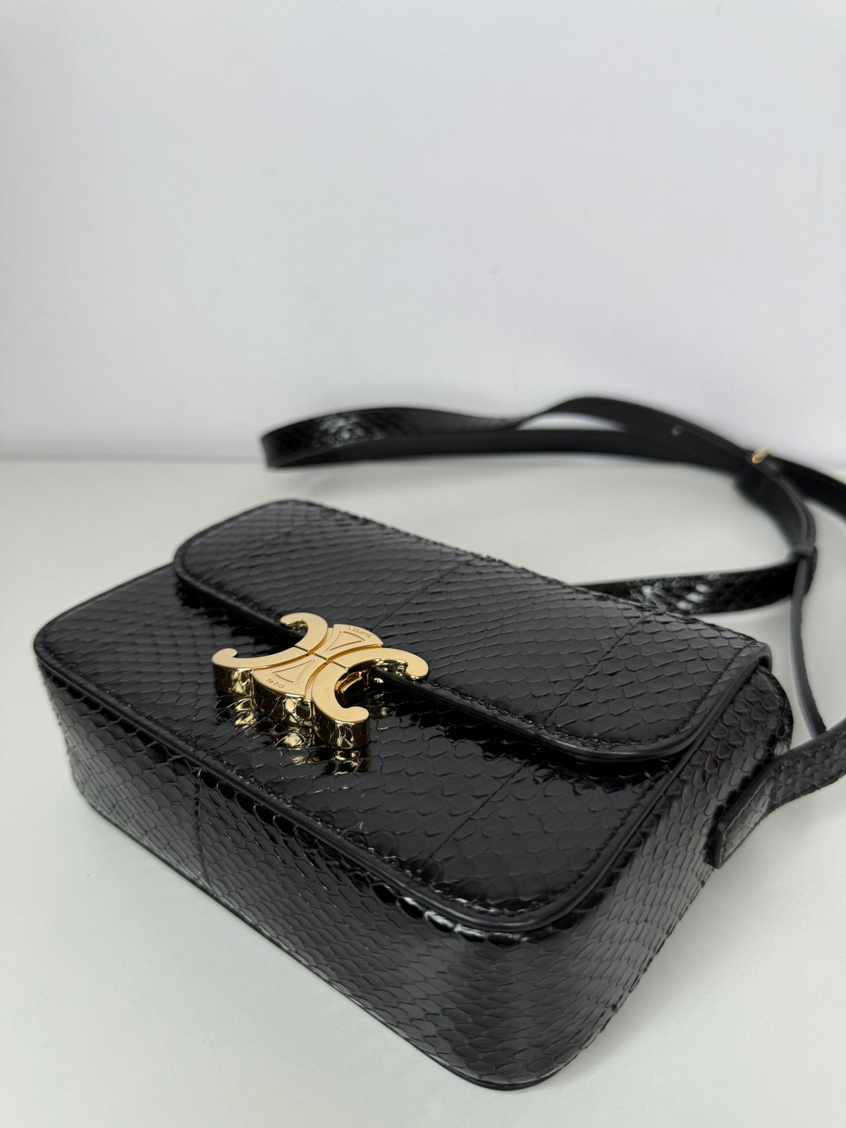 Celine Teen Triomphe Bag In Black Python Leather