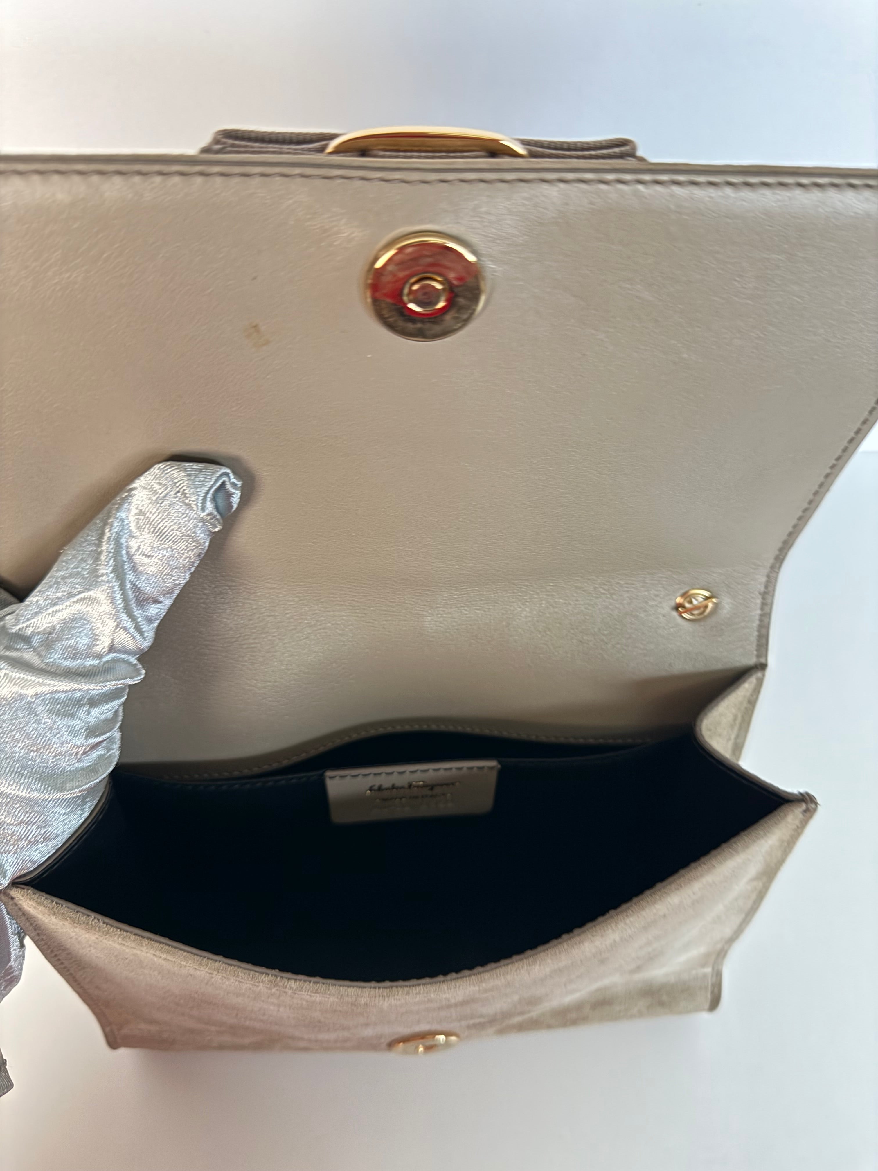 Salvatore Ferragamo Vara Bow Chain Crossbody Bag Suede