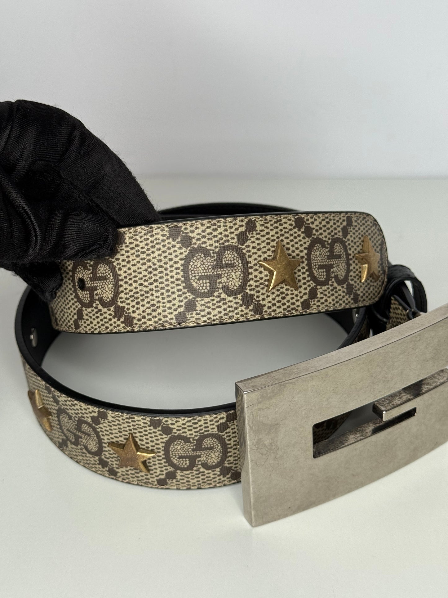 Gucci Star Wide Belt With Square G In Beige