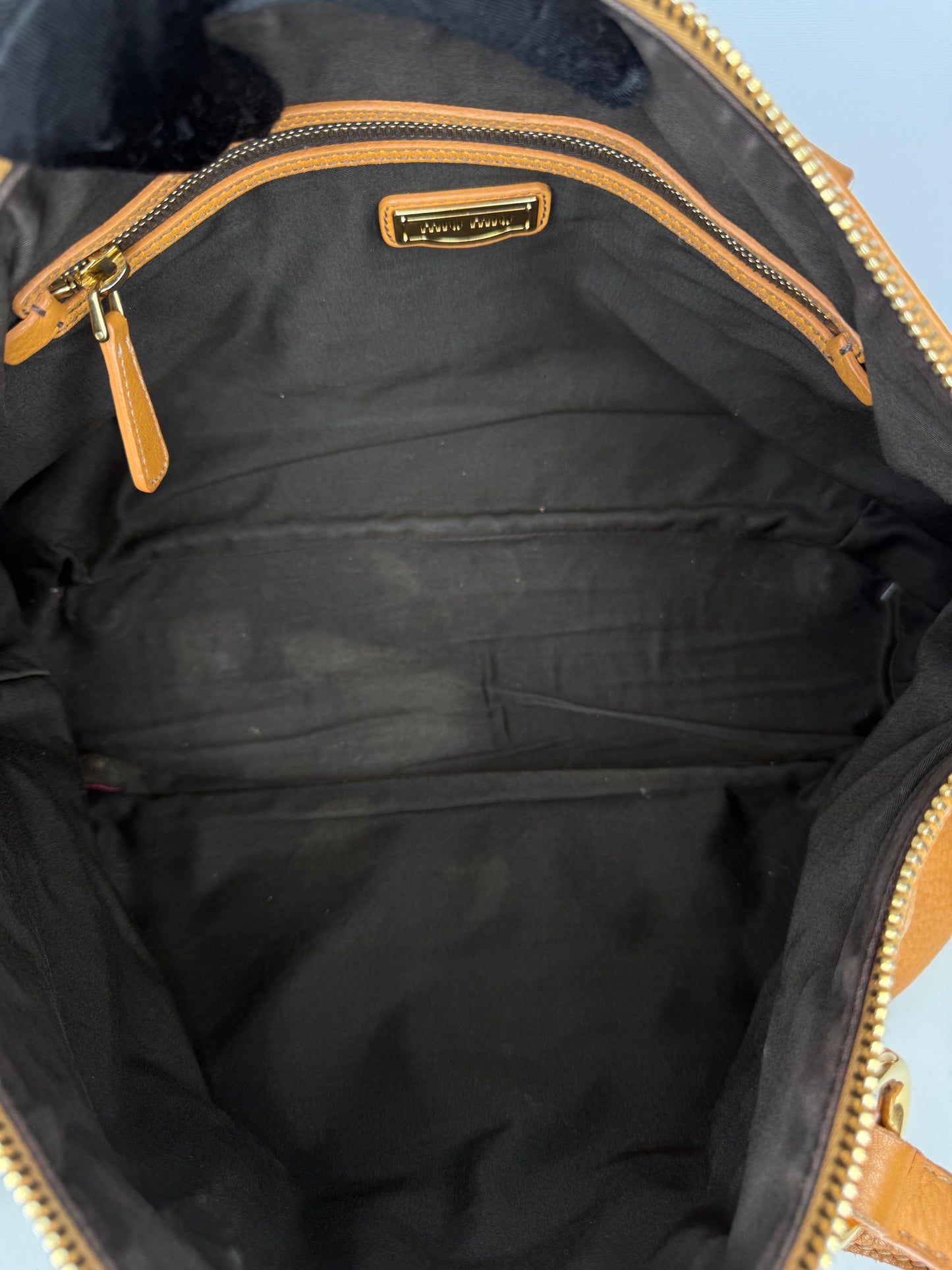 Miu Miu Camel Vitello Caribu Leather East/West Bag