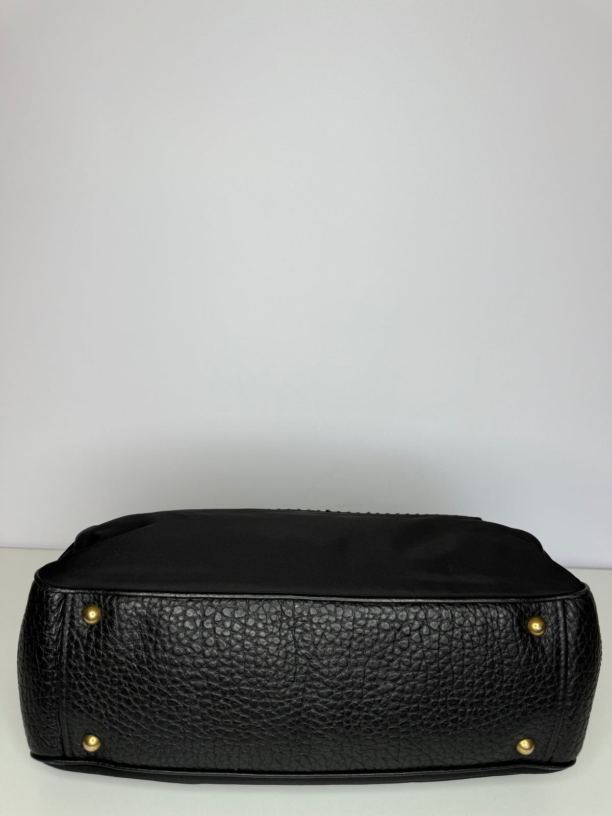 Prada Black Tessuto Nylon Bowler Bag with Vitello Leather Trim
