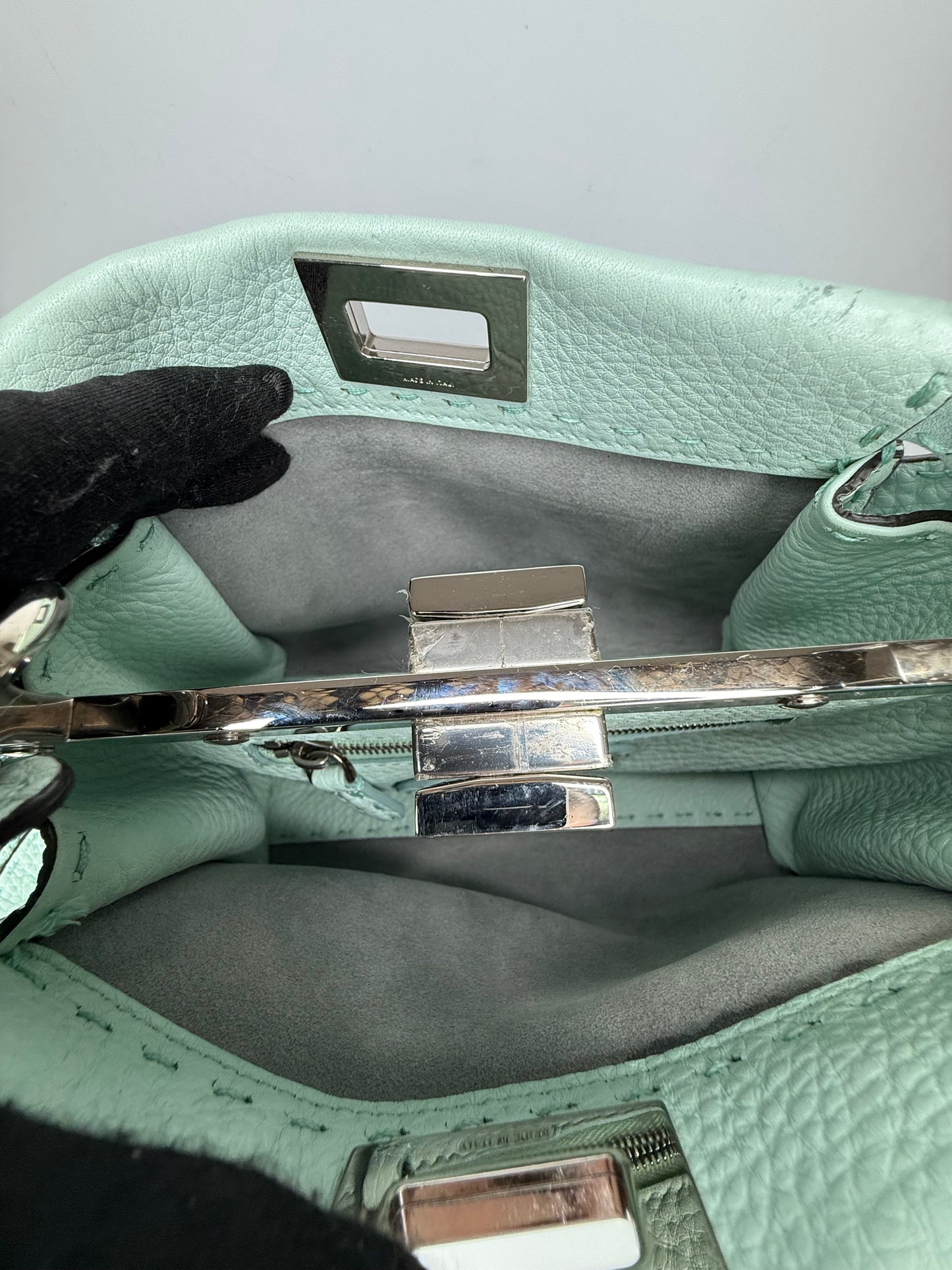 Fendi Mini Peekabbo Selleria Mint Green Python Top Handle