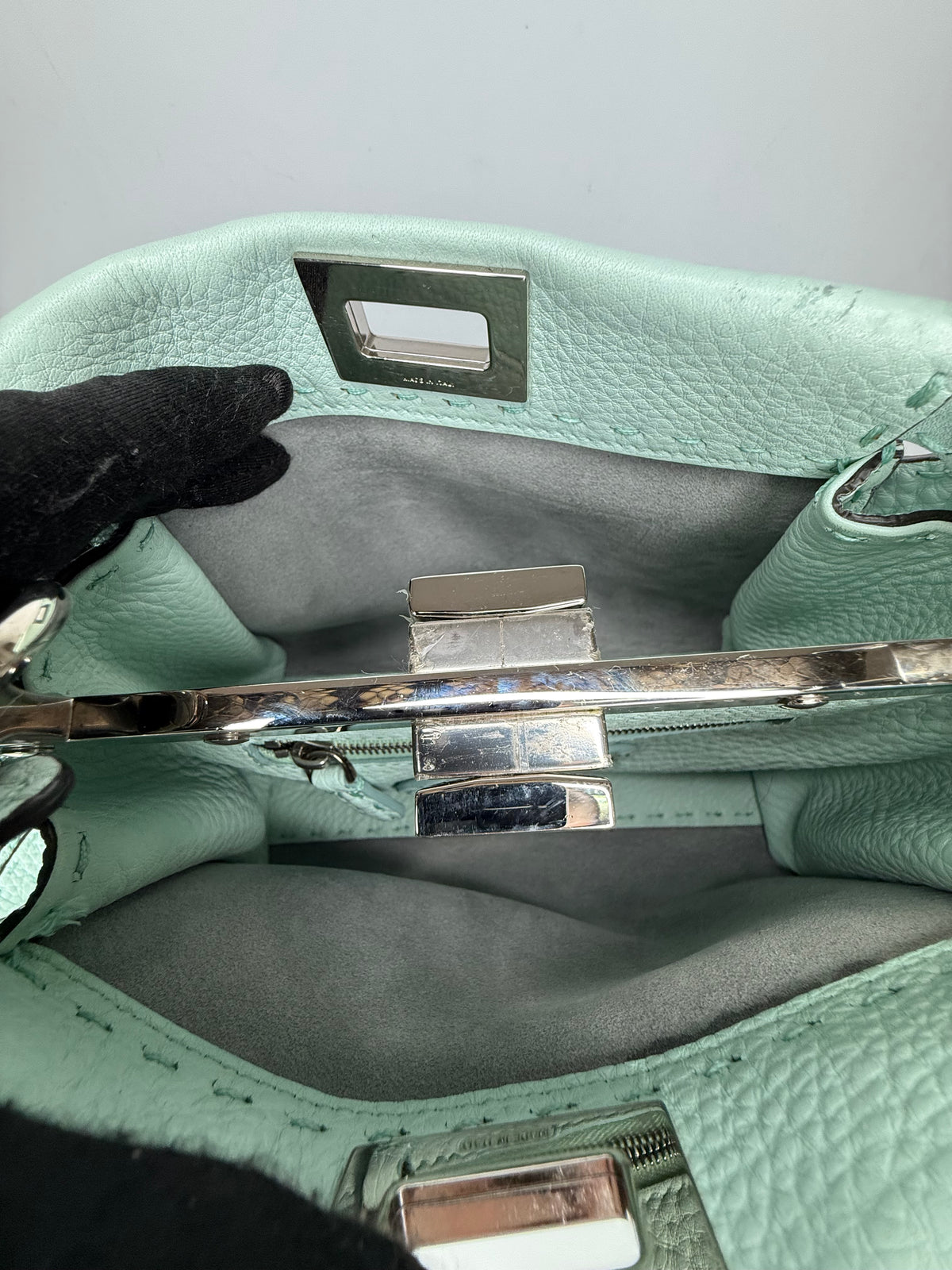Fendi Mini Peekabbo Selleria Mint Green Python Top Handle