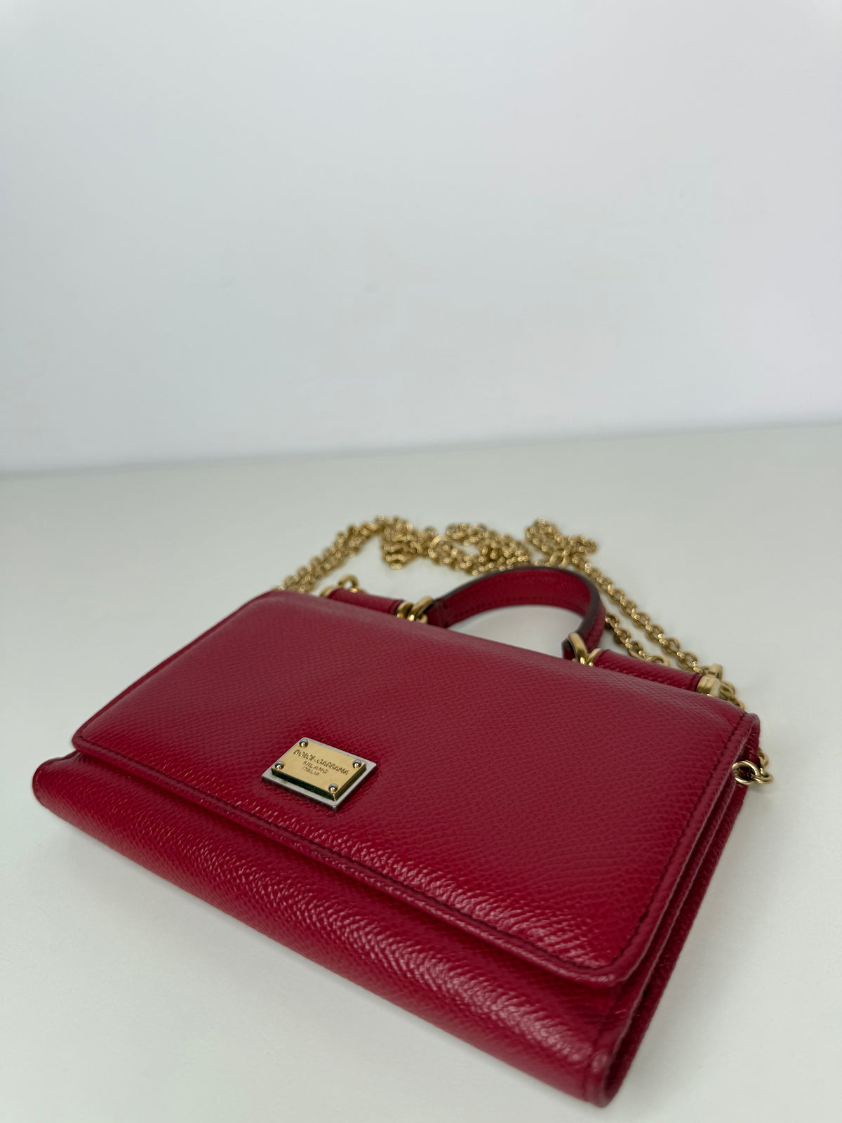 Dolce Gabbana Red Leather Mini Sicily Wallet on Chain