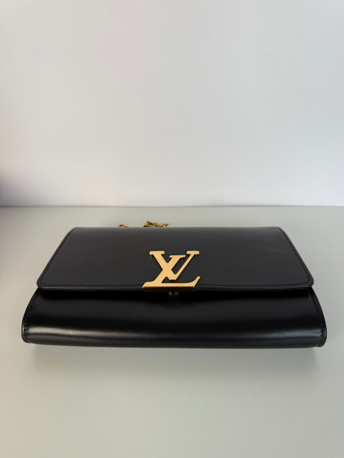 Louis Vuitton Black Calfskin Leather Chain Louise Clutch