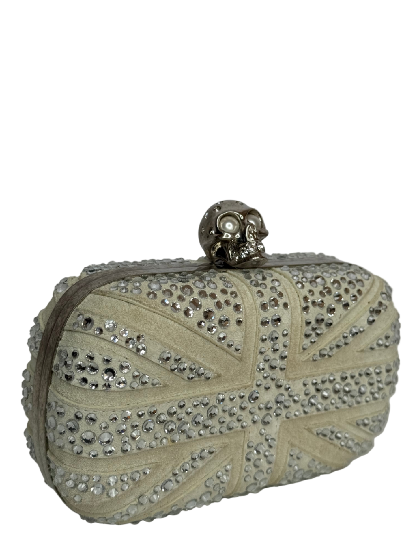 Alexander McQueen Off White Suede Studded Britannia Skull Box Clutch