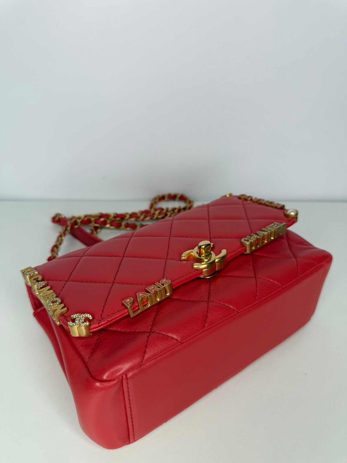 Chanel Paris–Monaco Cruise 2023 Coral Red Lambskin Crystal Flap Bag