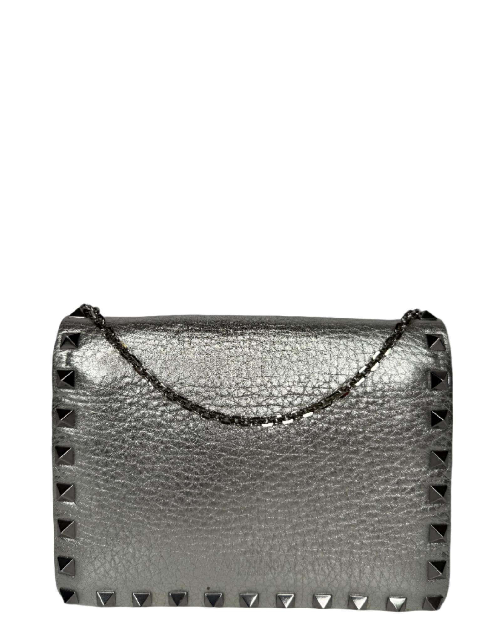 Valentino Garavani Rockstud Metallic Crackled Leather Clutch Bag