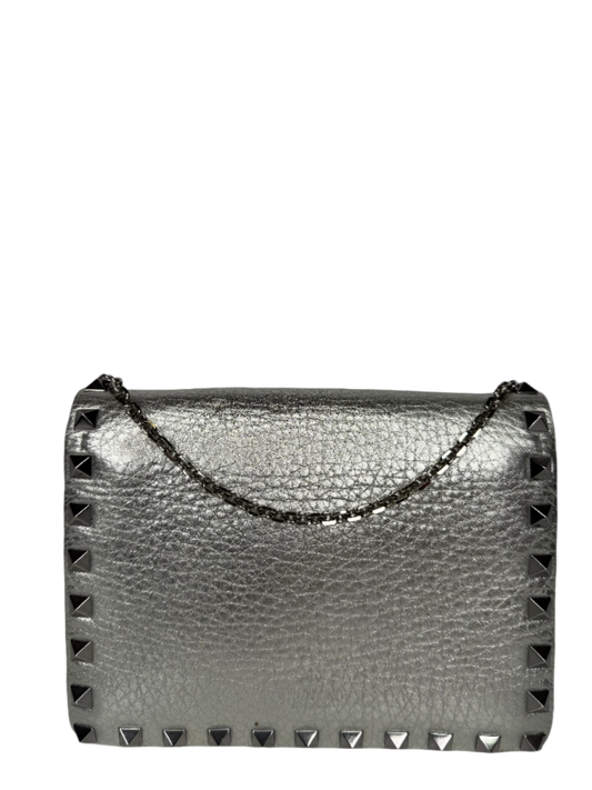 Valentino Garavani Rockstud Metallic Crackled Leather Clutch Bag