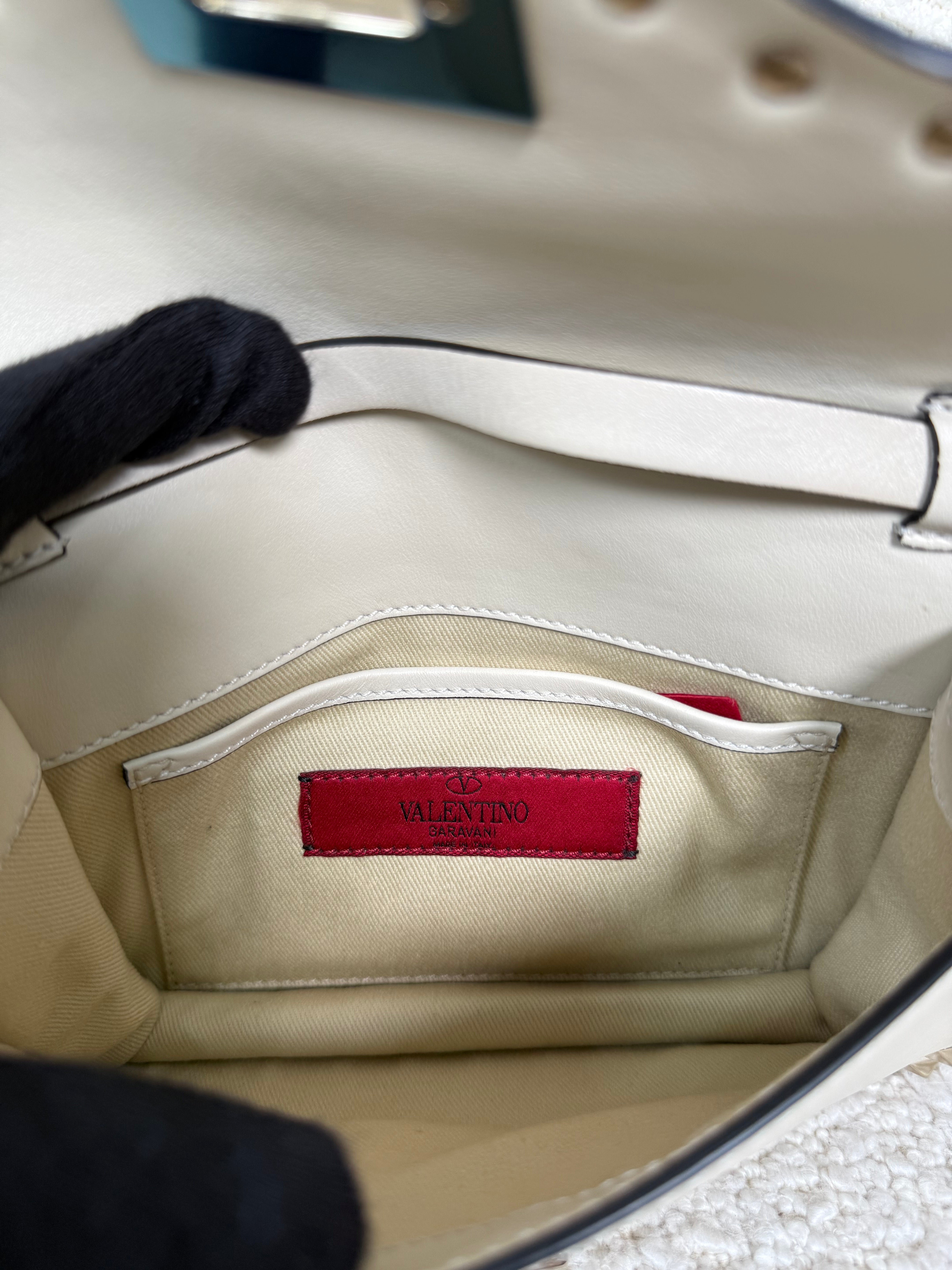 Valentino Garavani Rockstud Smooth Calfskin Crossbody Bag Ivory