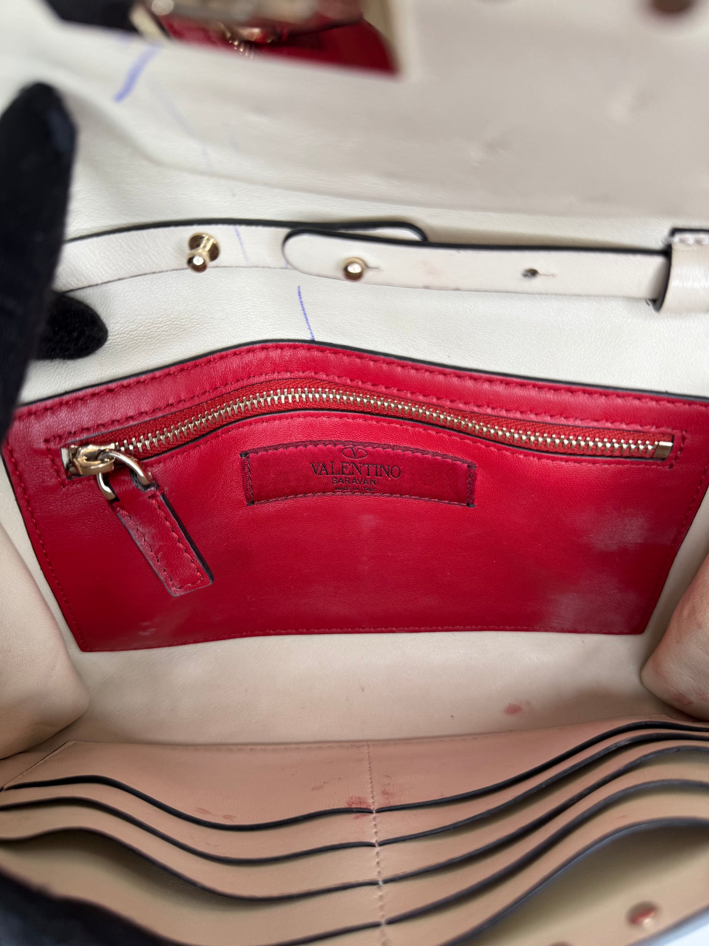 Valentino Ivory Leather Rockstud Spike Shoulder Flap Bag