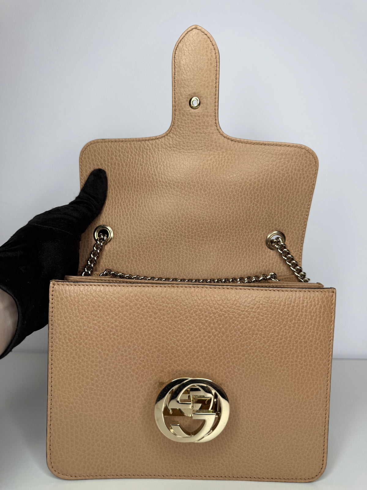 Gucci Dollar Calfskin Small Interlocking G Shoulder Bag Beige