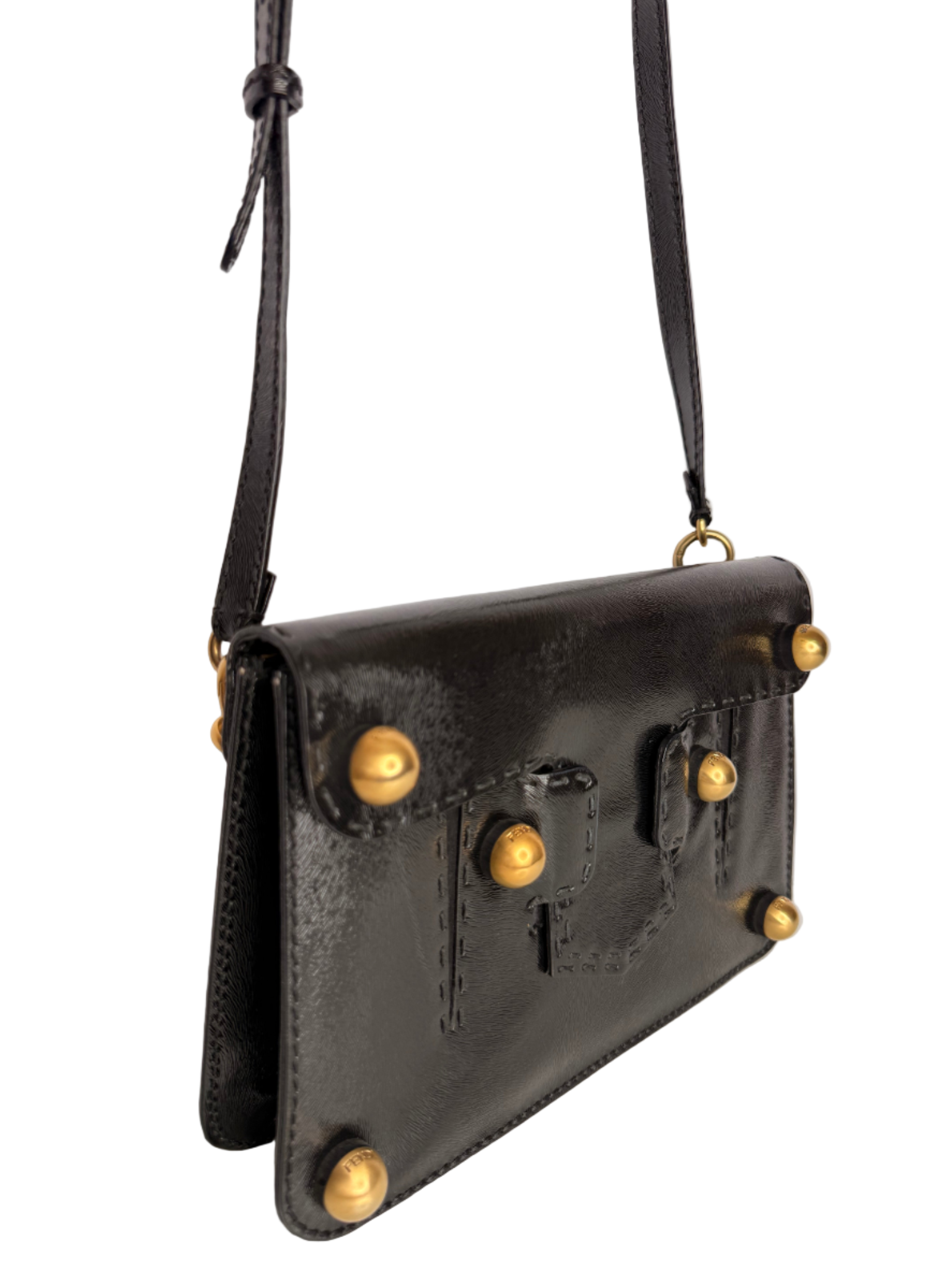 Fendi Glazed Calfskin Secret Code Crossbody Black