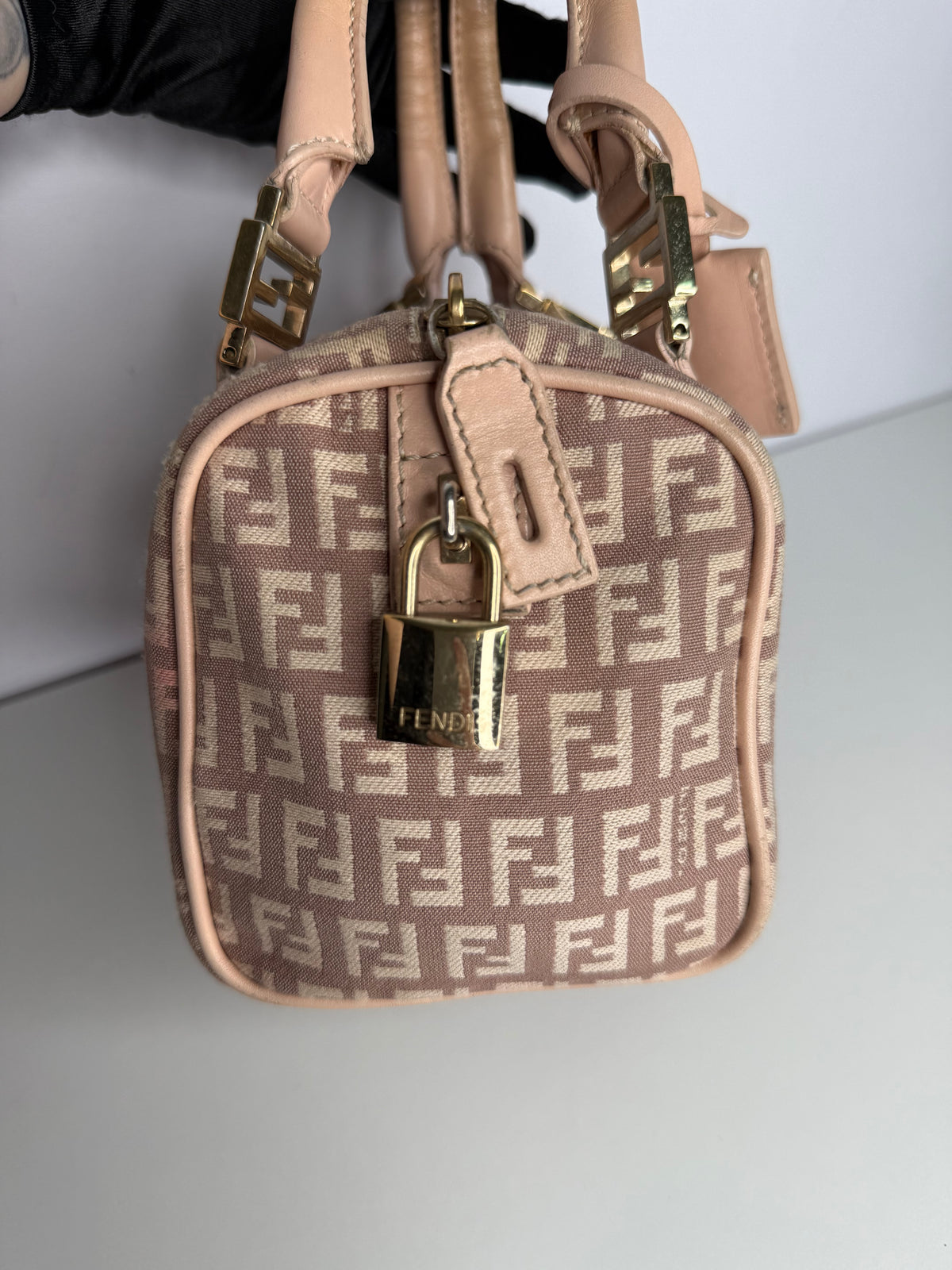 Fendi Zucchino Canvas Mini Boston Bag Pink