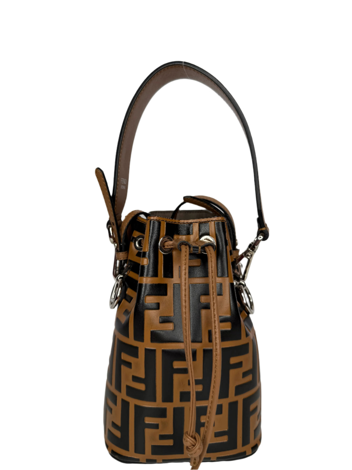 Fendi Brown/Black Zucca Leather Mini Mon Tresor Drawstring Bucket Bag