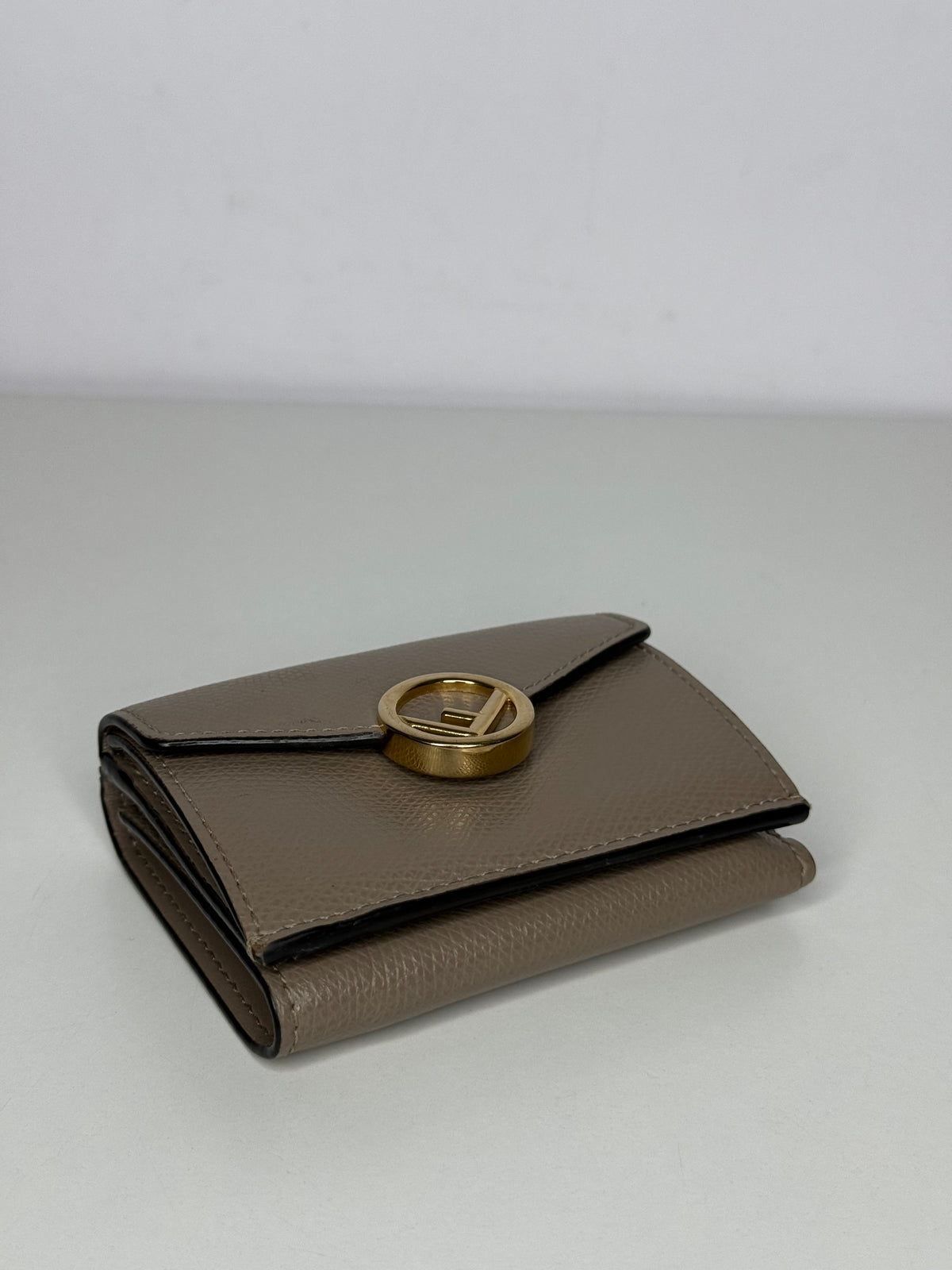 Fendi Beige Leather Micro Trifold Compact Wallet