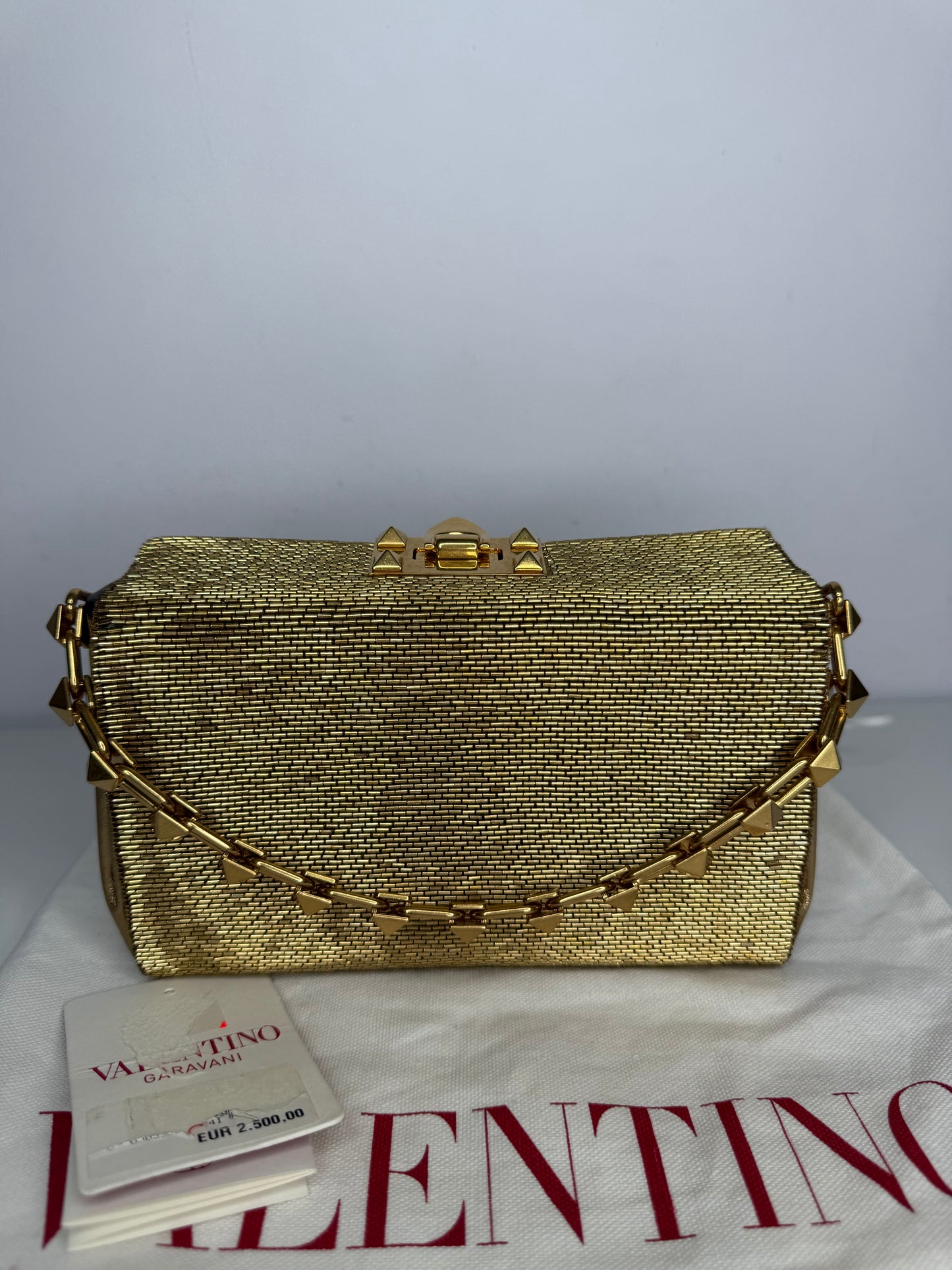 Valentino Garavani Carry Secrets Rockstud Chain Metallic Clutch