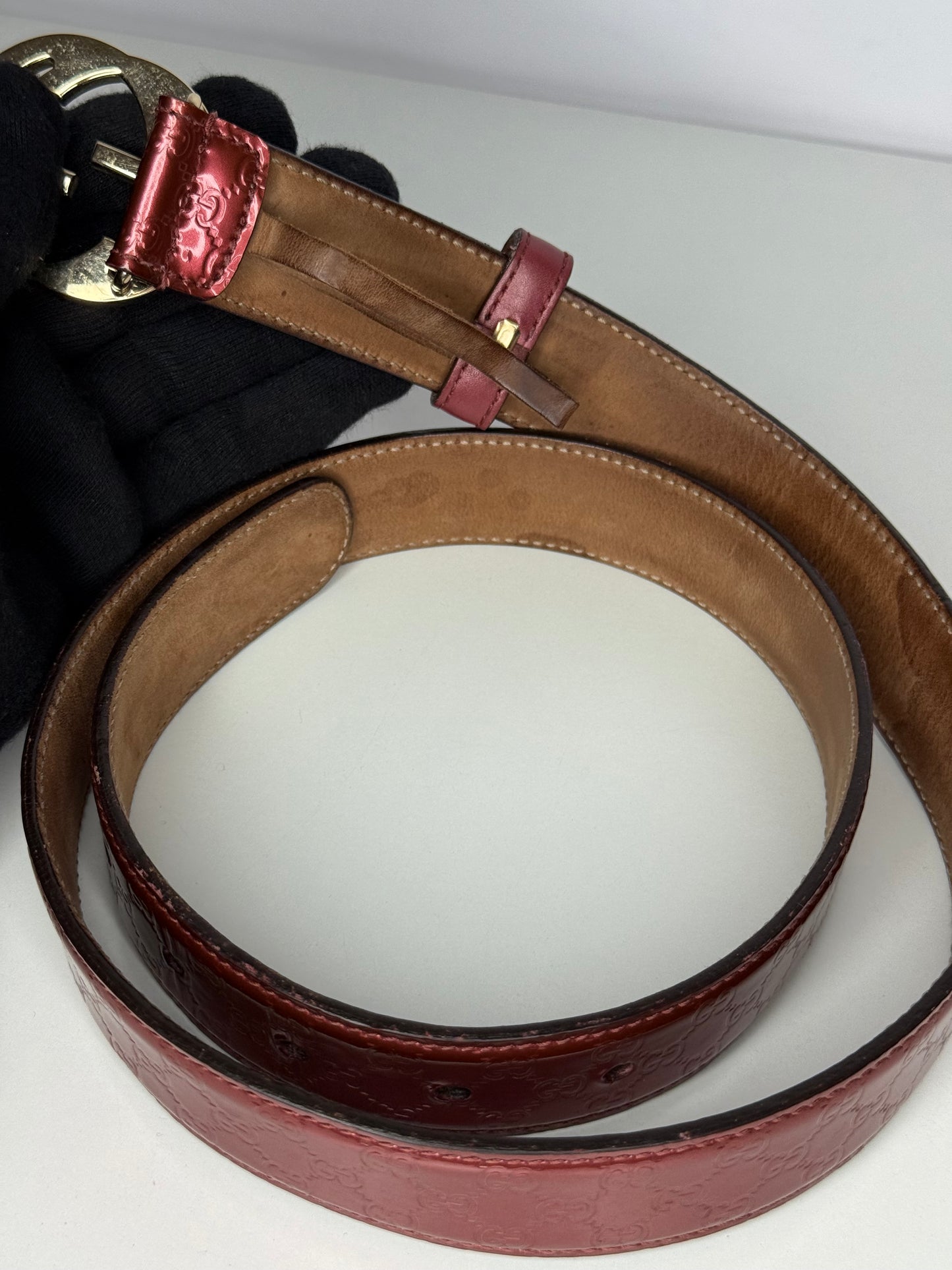 Gucci Guccissima Patent Leather Interlocking G Buckle Belt