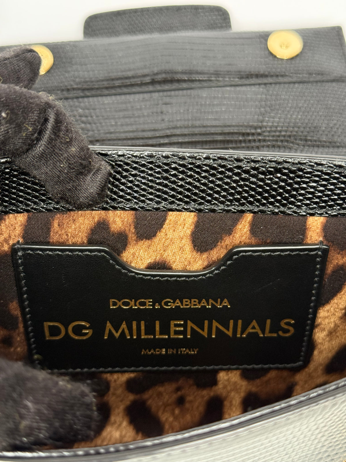 Dolce Gabbana Mini Millennials Black Iguana Leather DG Crystals Crossbody Bag