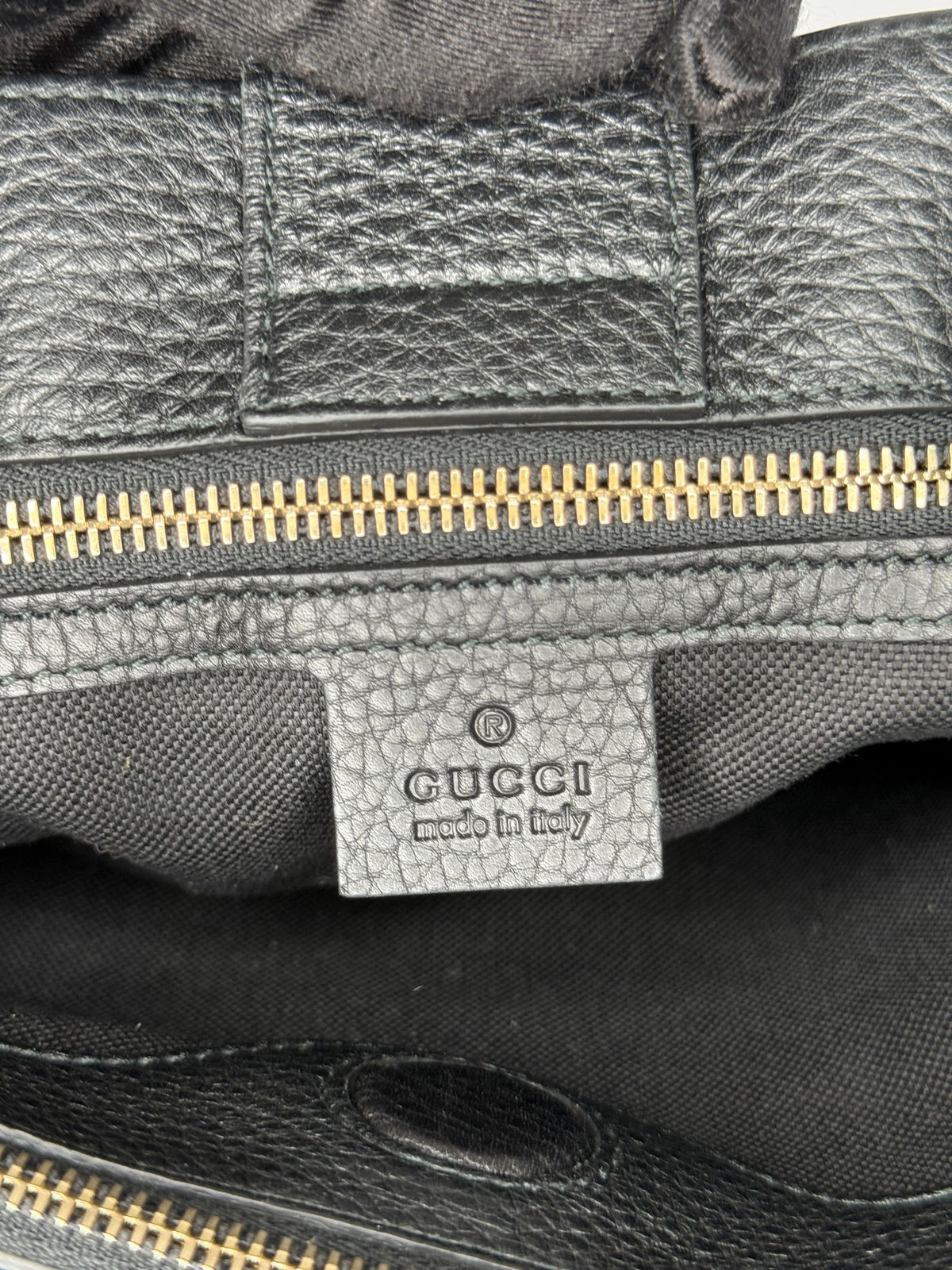 Gucci Black Pebbled Leather Bamboo Top Handle Medium Tote Bag