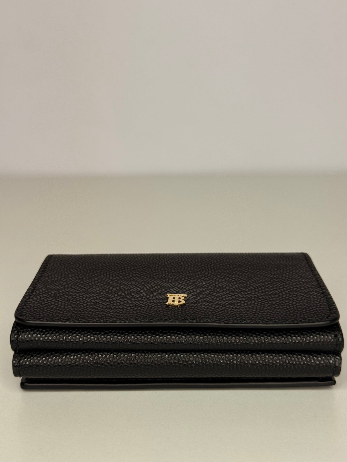 Burberry Black Grained Leather TB Compact Lark Wallet