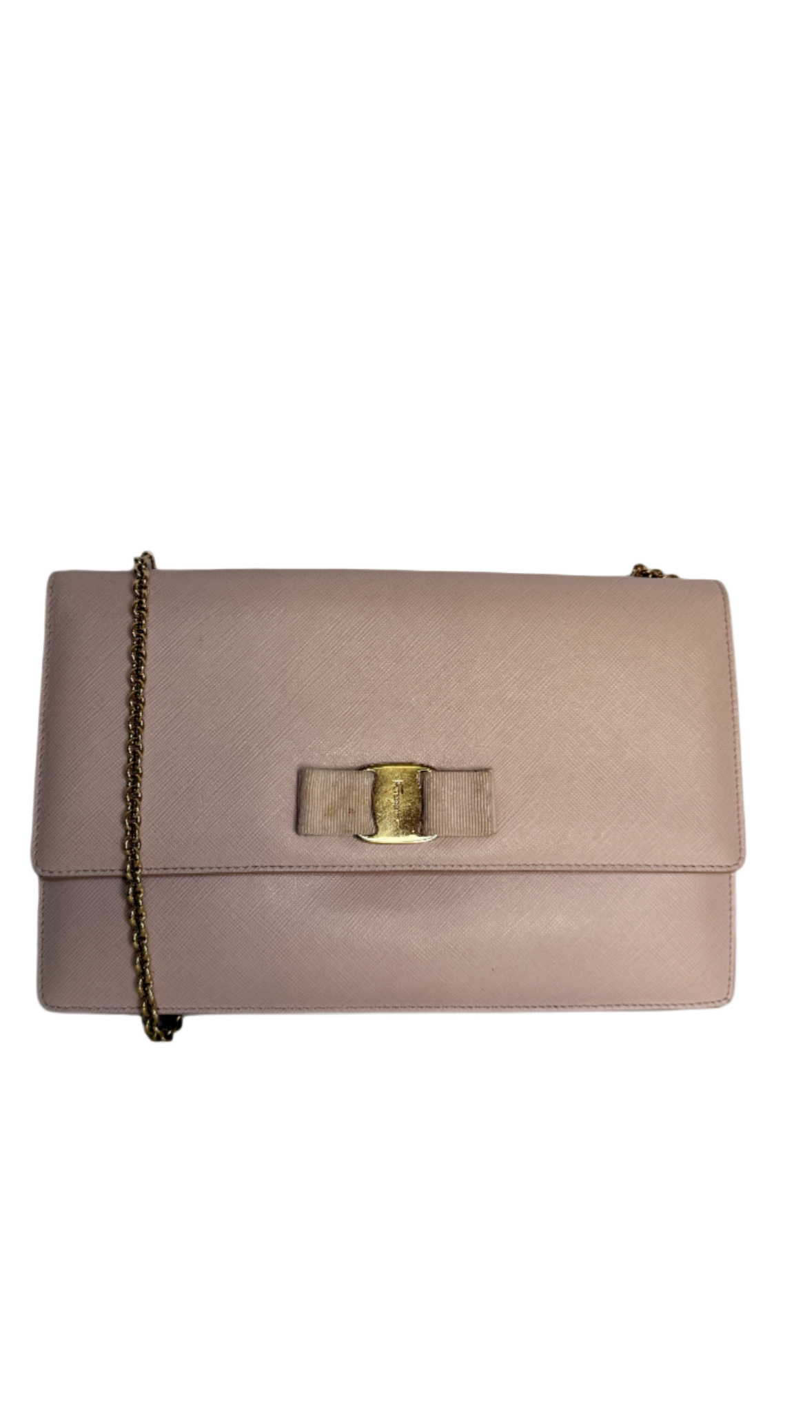 Salvatore Ferragamo Light Pink Leather Vara Bow Chain Shoulder Bag