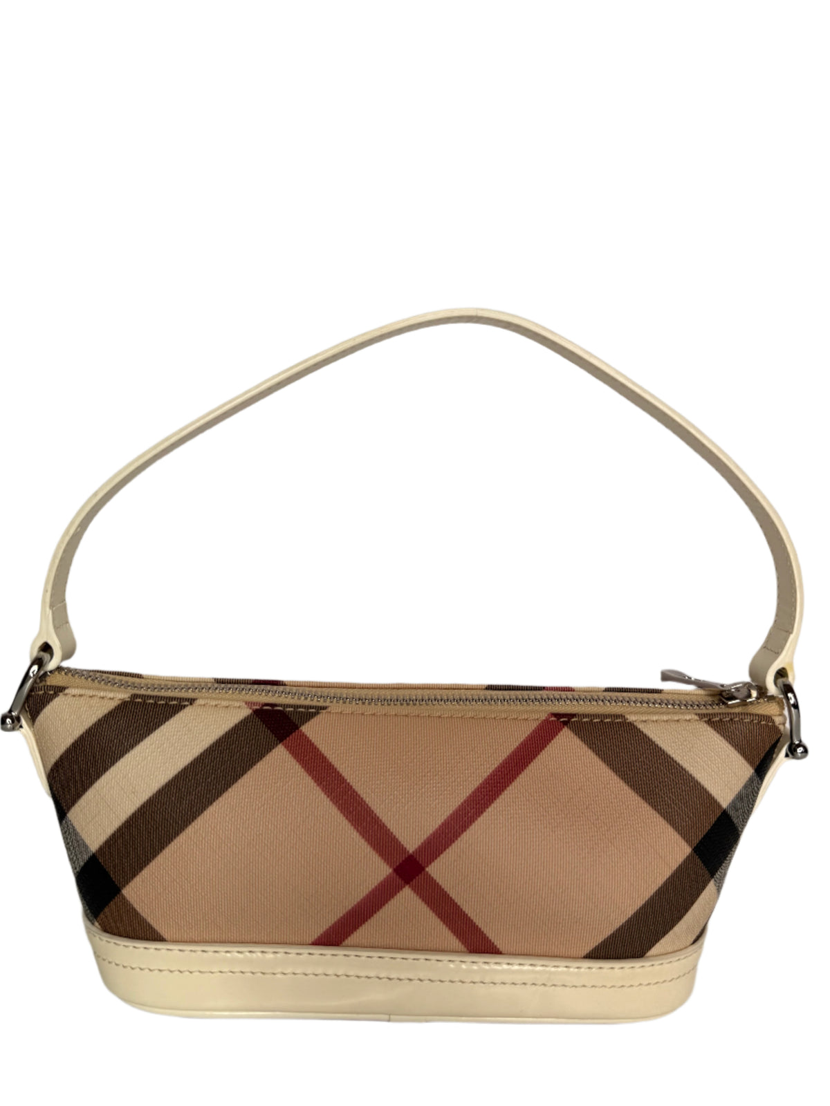 Burberry Nova Check Mini Boat Pochette White Patent Leather