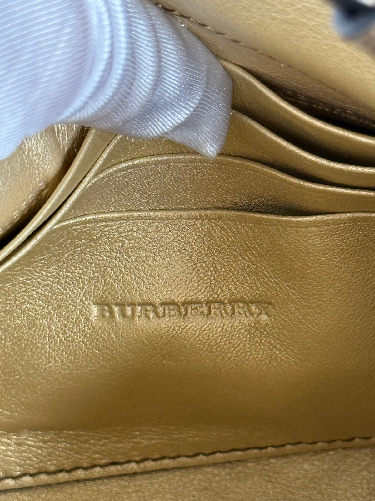 Burberry Gold Embossed Check Leather Flap Crossbody Bag