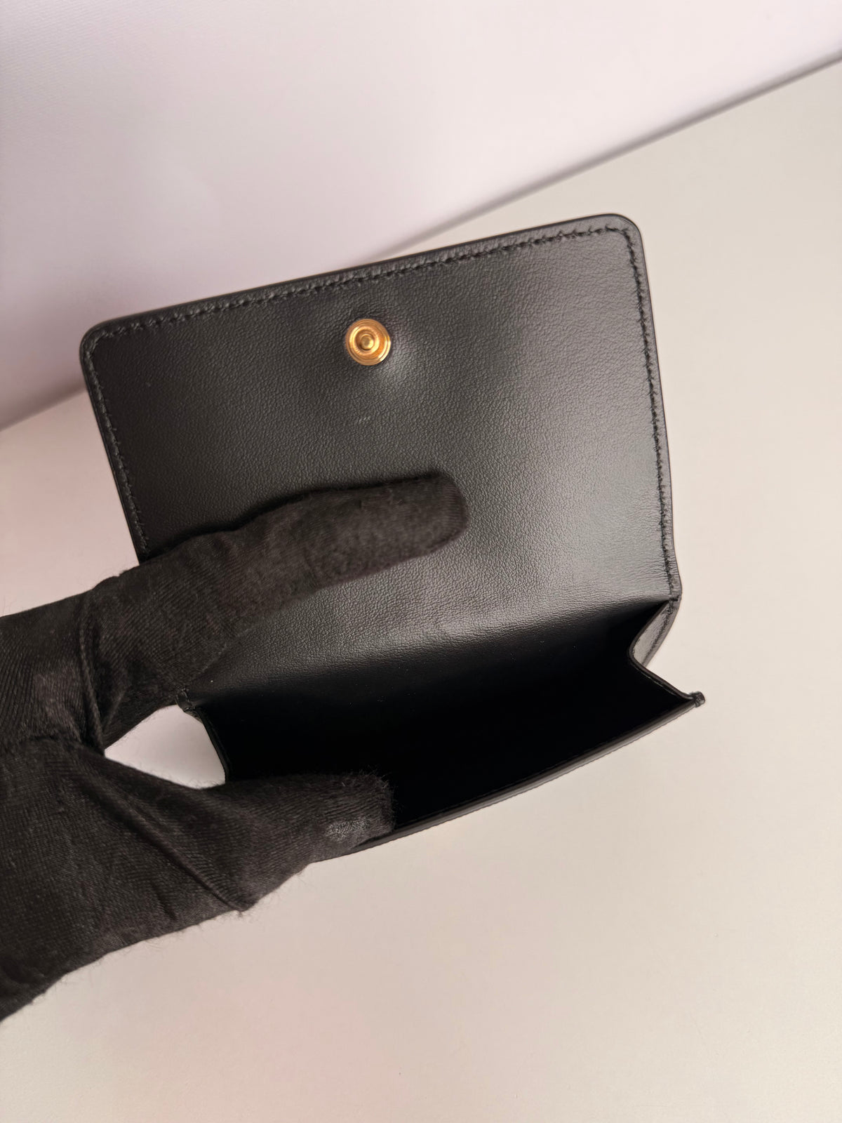 Burberry Black Grained Leather TB Compact Lark Wallet