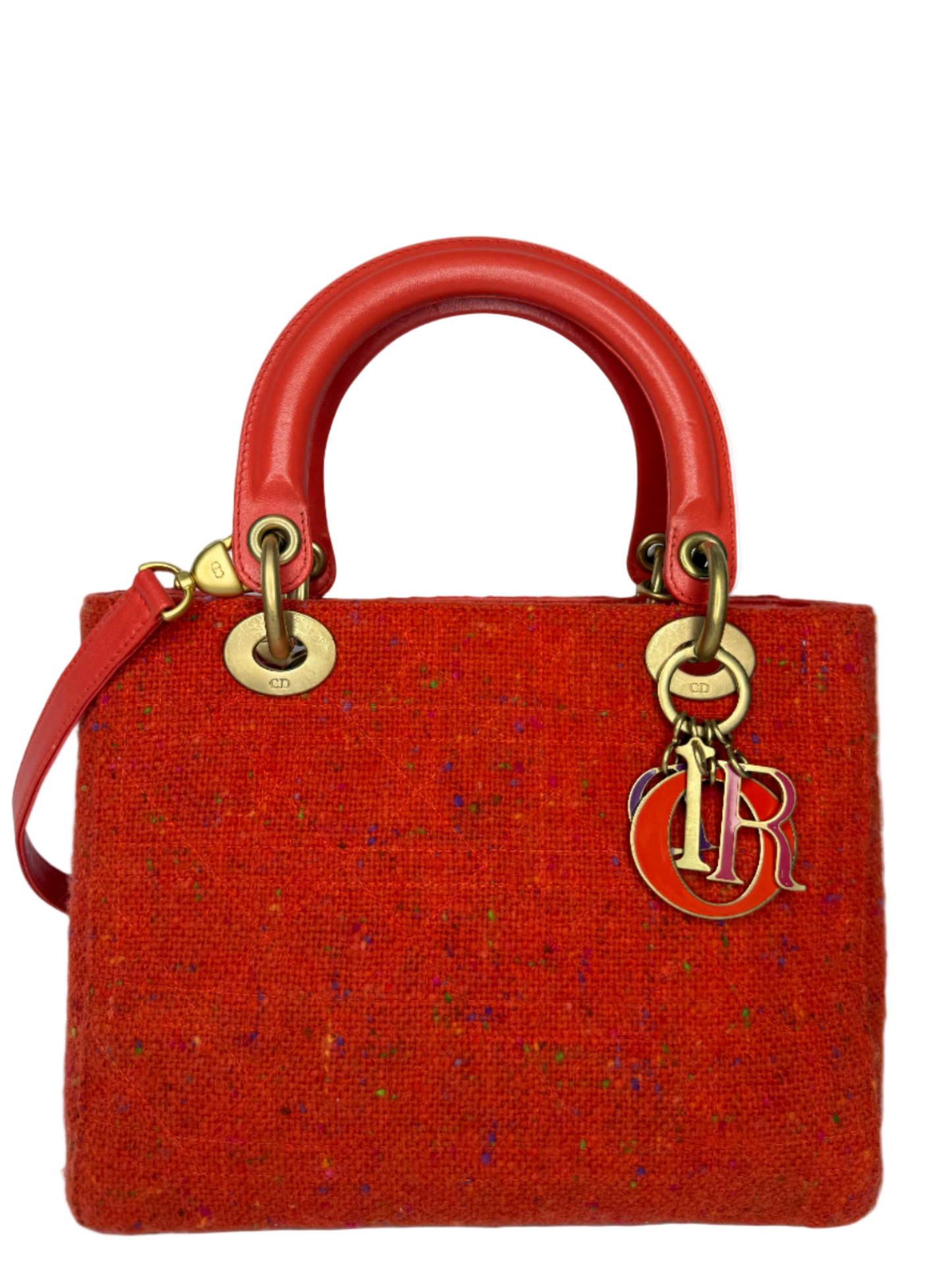 Christian Dior Vintage Orange Tweed Lady Dior Medium Bag