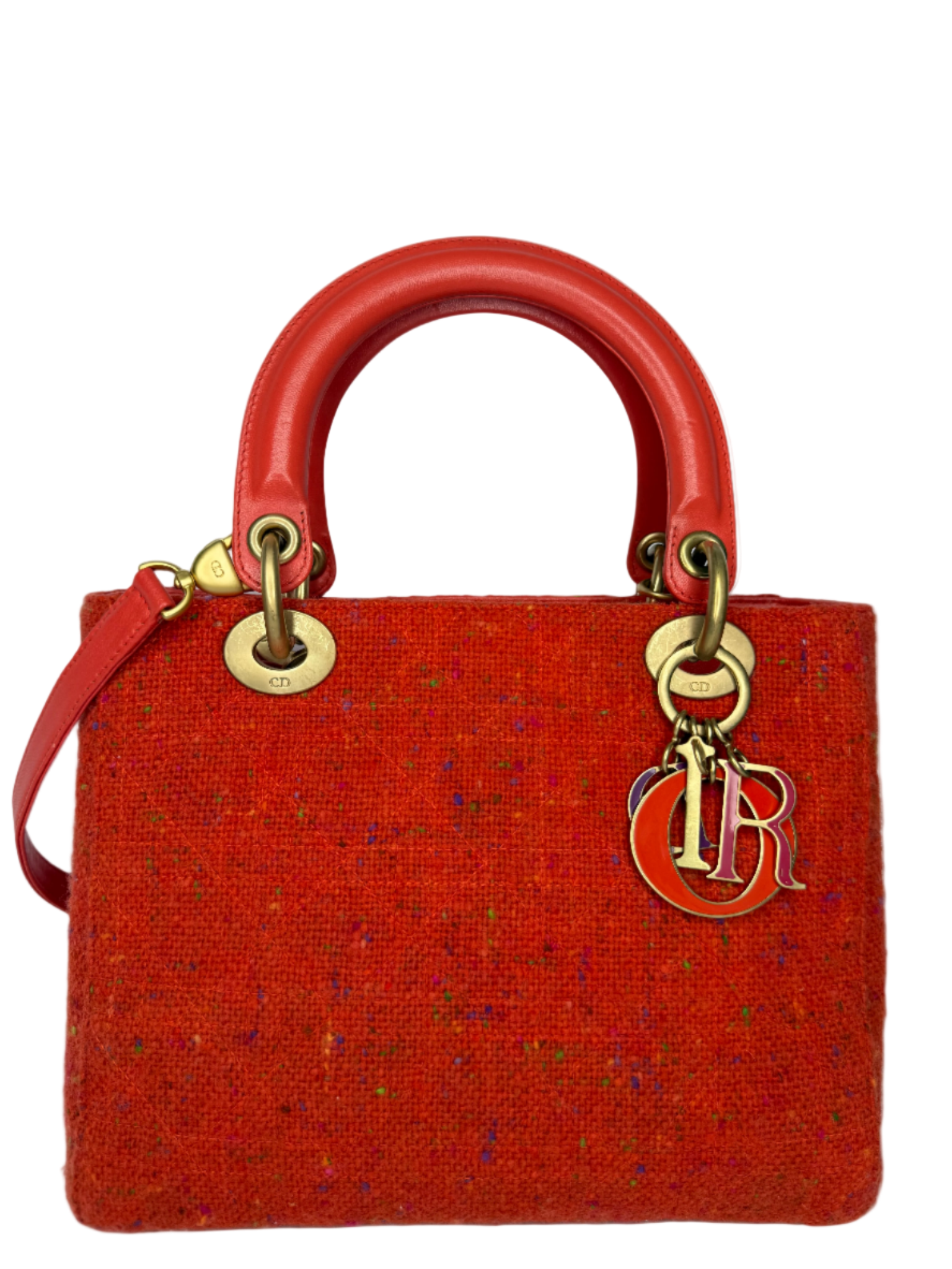 Christian Dior Vintage Orange Tweed Lady Dior Medium Bag