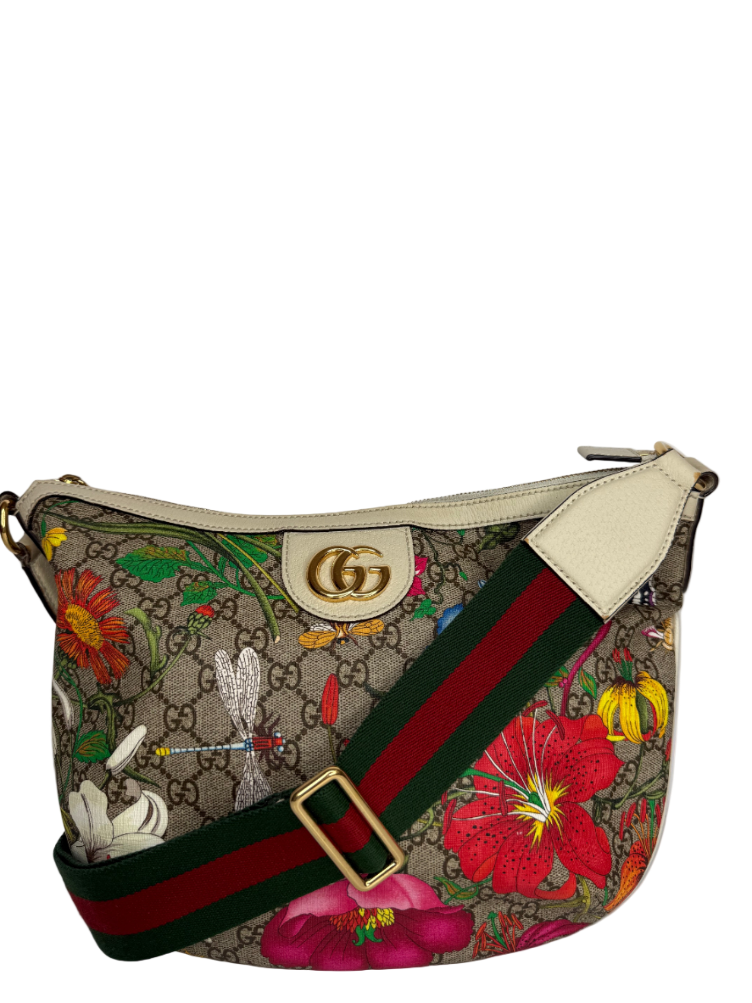 Gucci Ophidia Half Moon Hobo Flora GG Coated Canvas Small