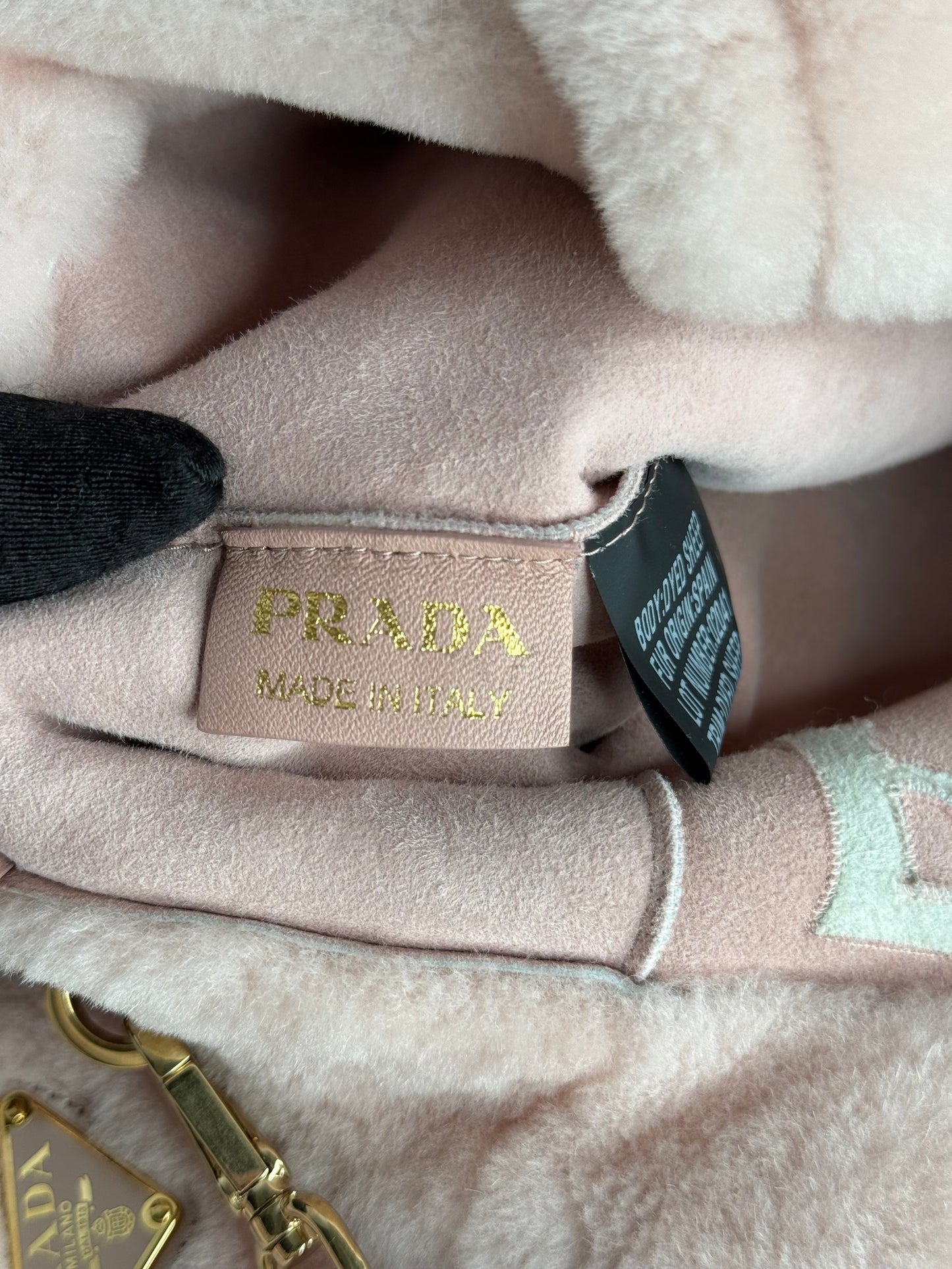 Prada Terry Pink Shearling Small Tote with Pouch