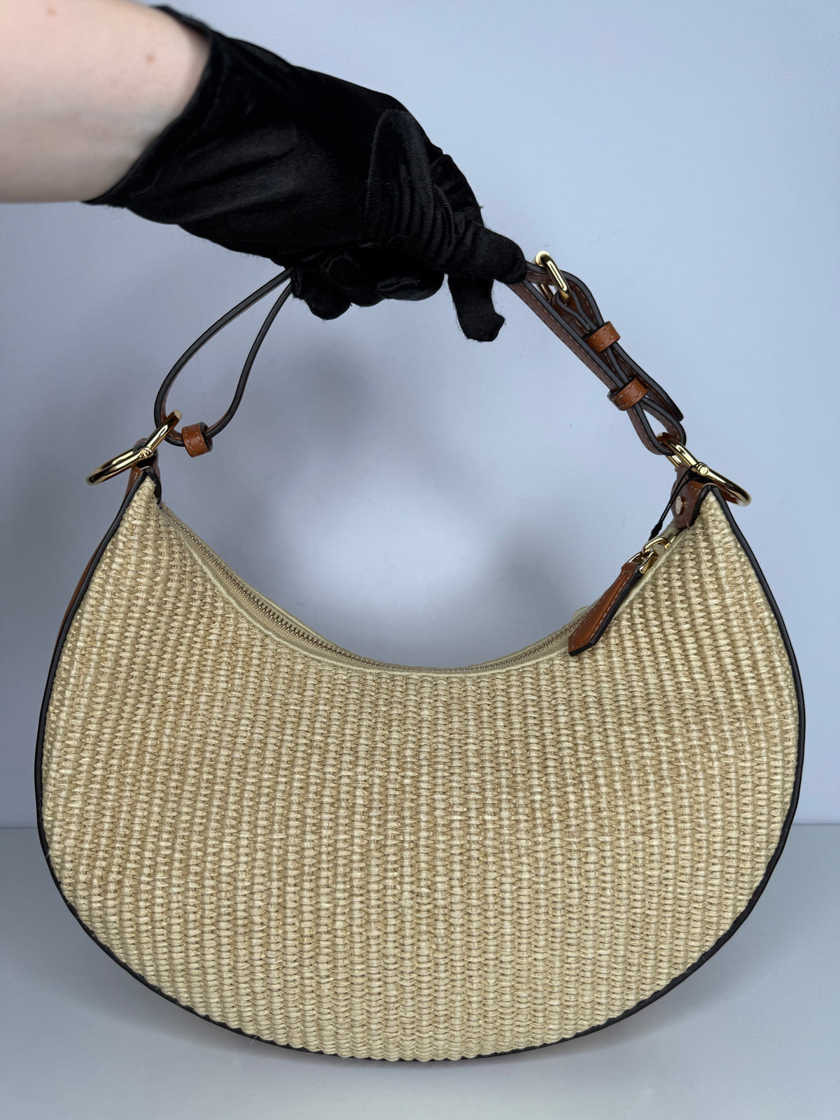 Fendi Fendigraphy Small Straw Hobo Bag