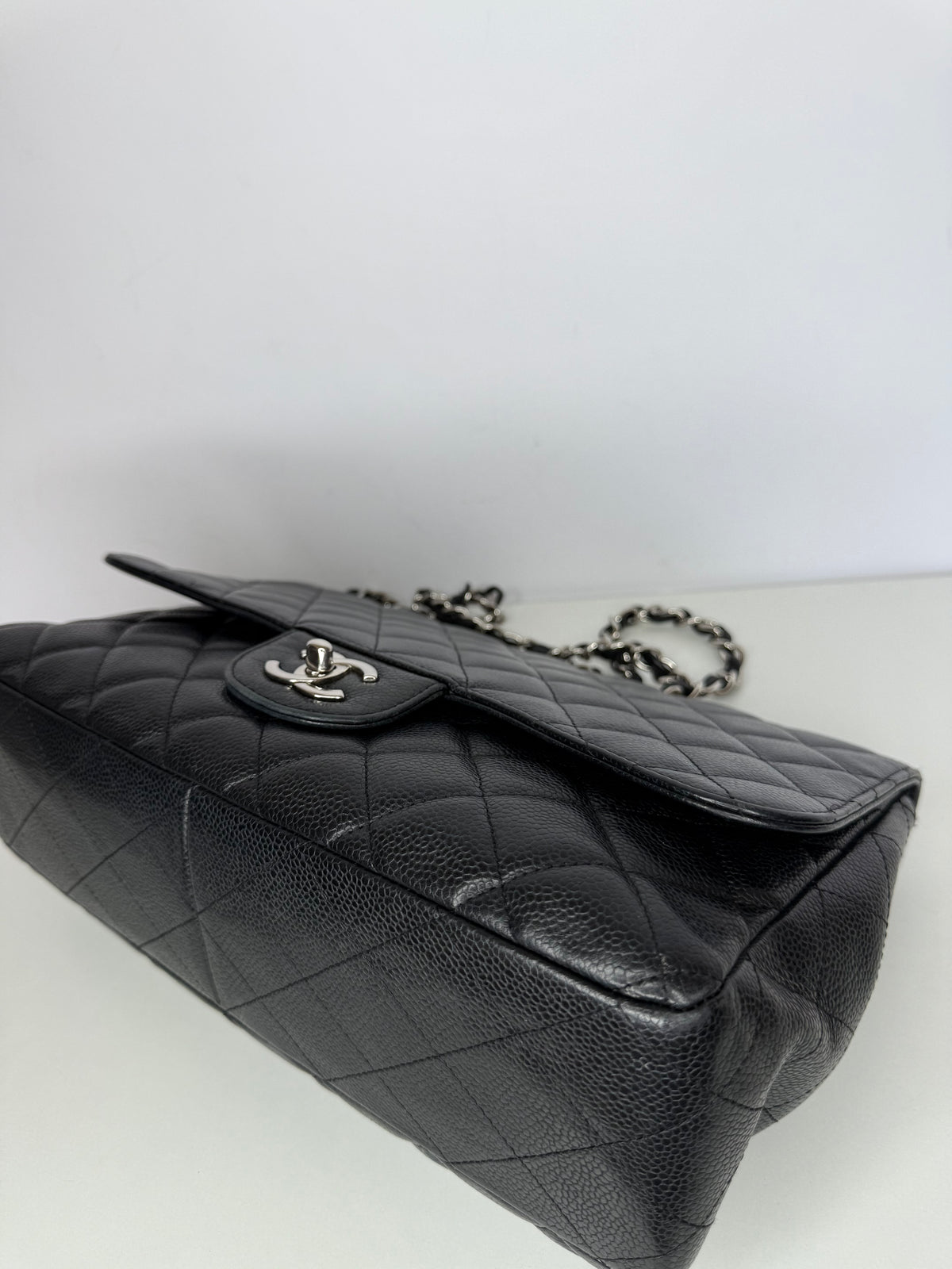 Chanel Jumbo Classic Single Flap Black Caviar Leather Silver Hardware