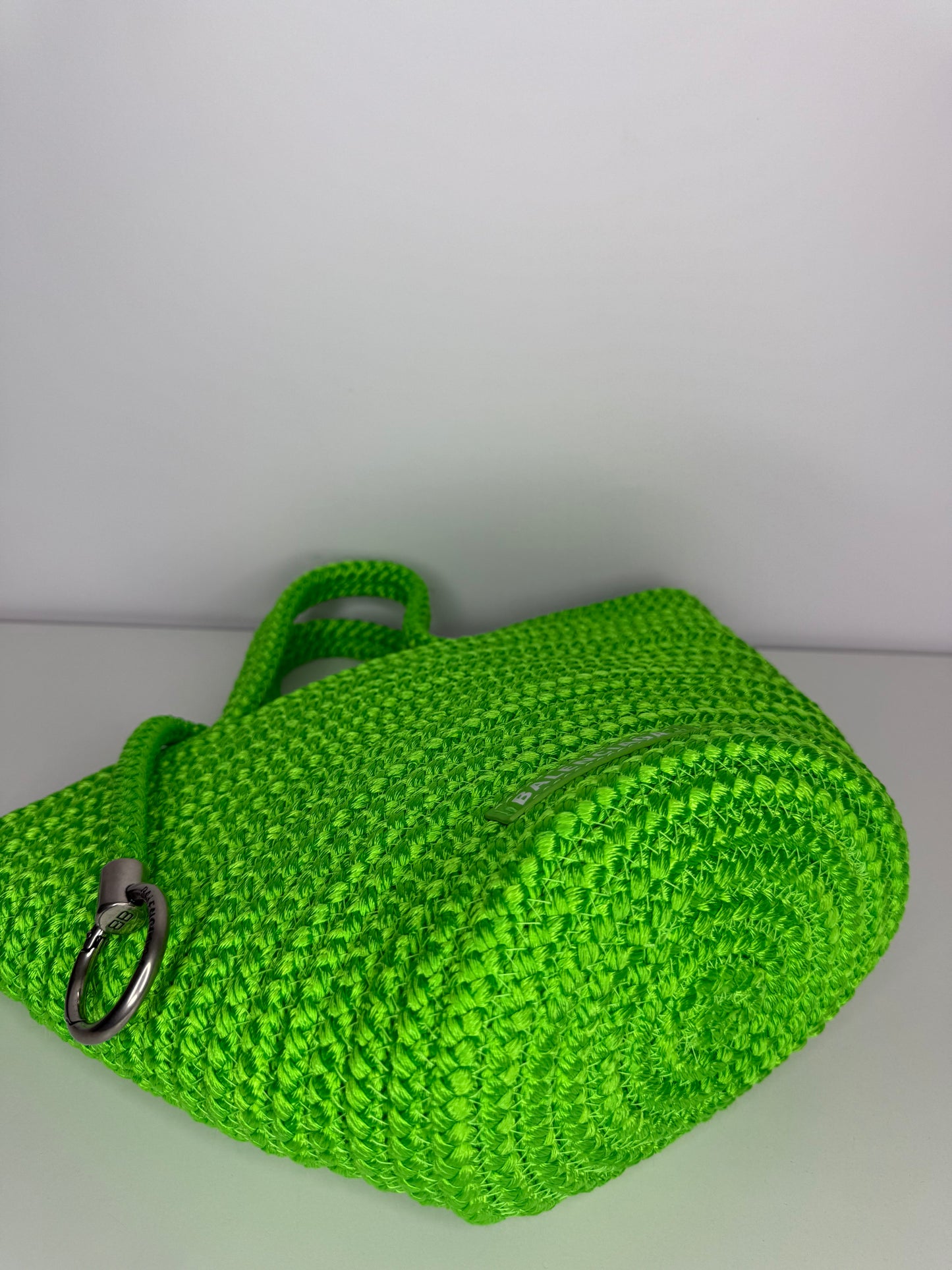 Balenciaga Small Ibiza Woven Nylon Basket Bag Green
