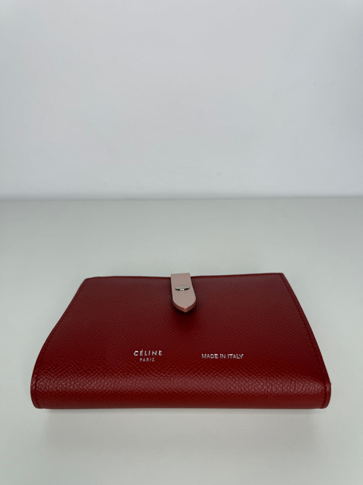 Celine Red/Light Pink Grained Leather Multifunction Strap Wallet