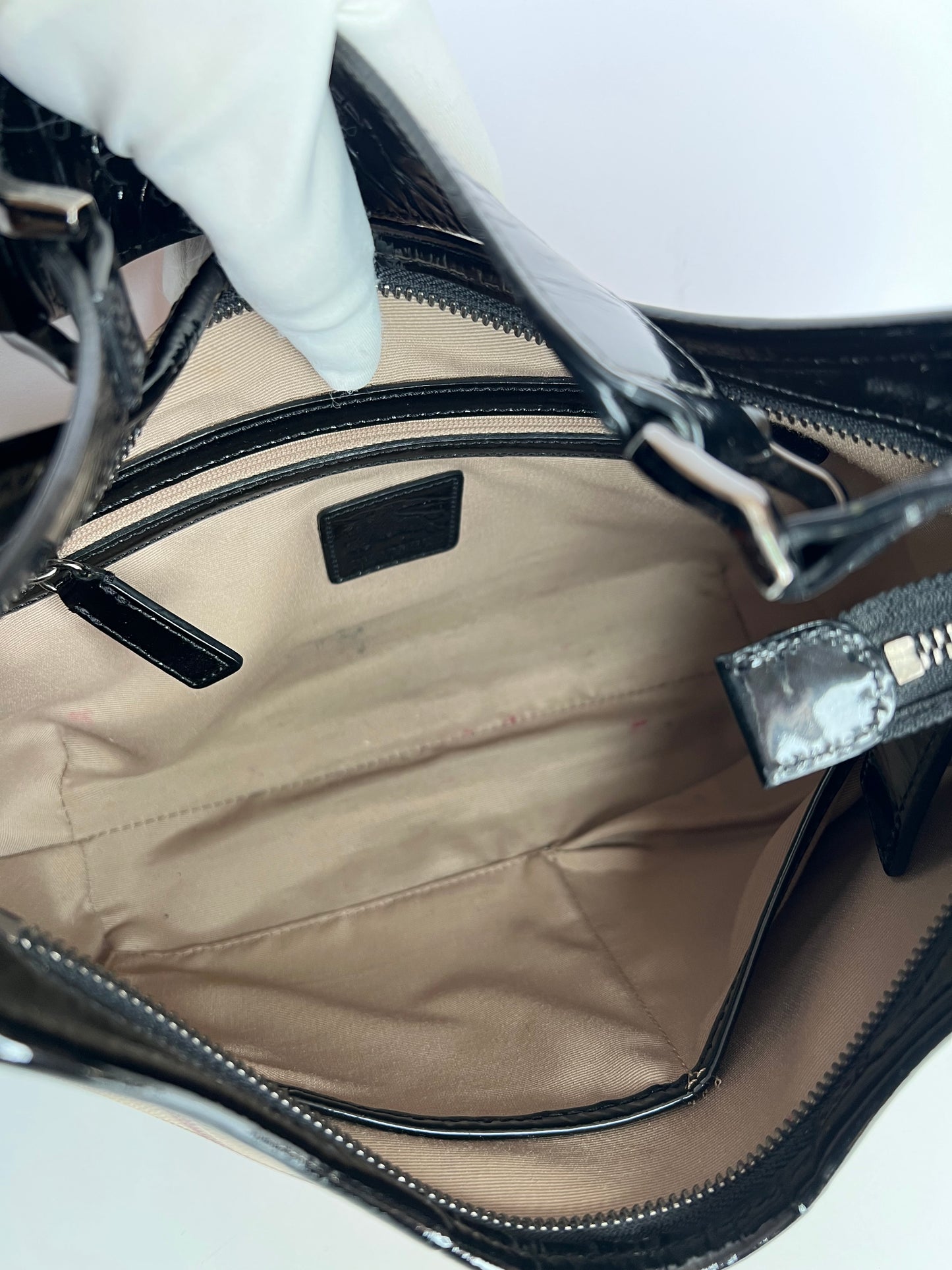Burberry Beige/Black Nova Check PVC and Patent Leather Barton Hobo