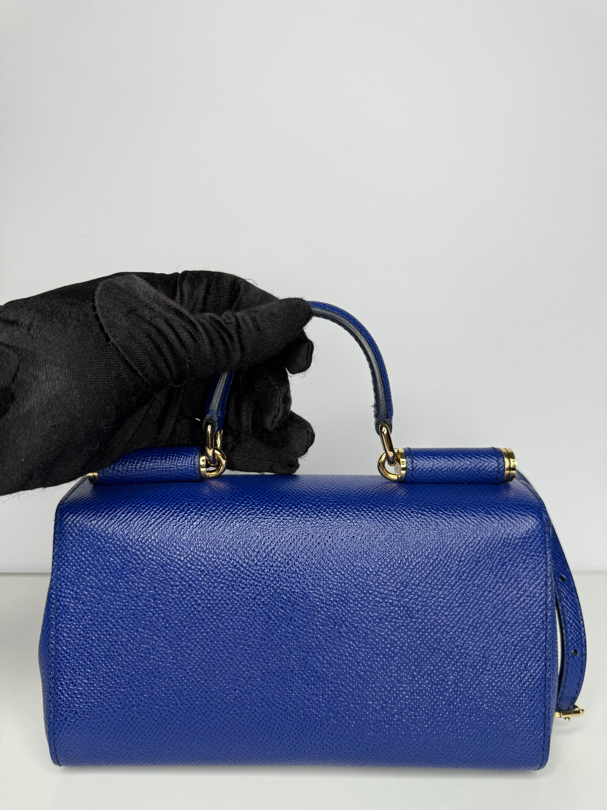 Dolce Gabbana Mini Miss Sicily Blue Dauphine Leather Crossbody Bag