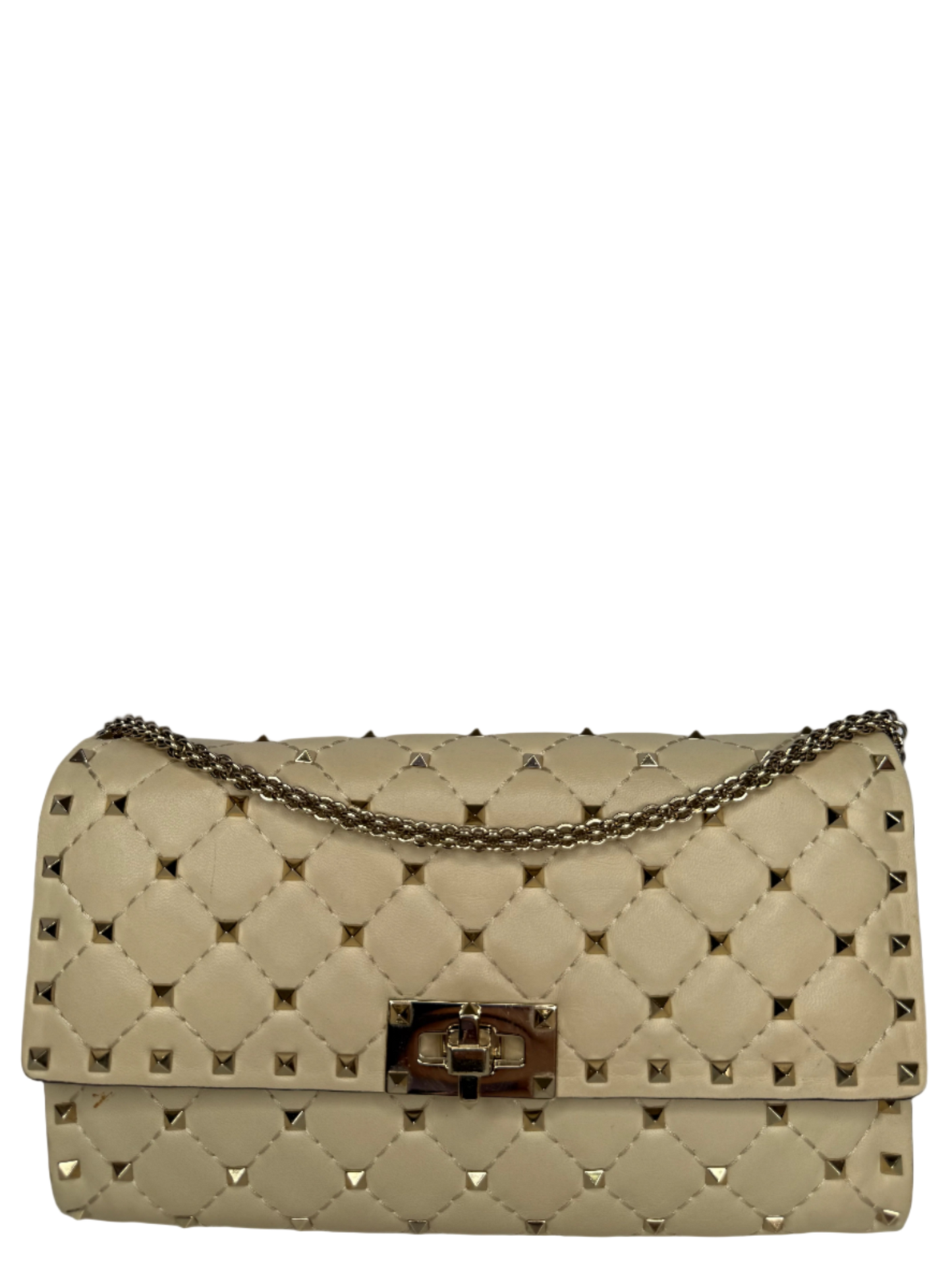 Valentino Ivory Leather Rockstud Spike Shoulder Flap Bag