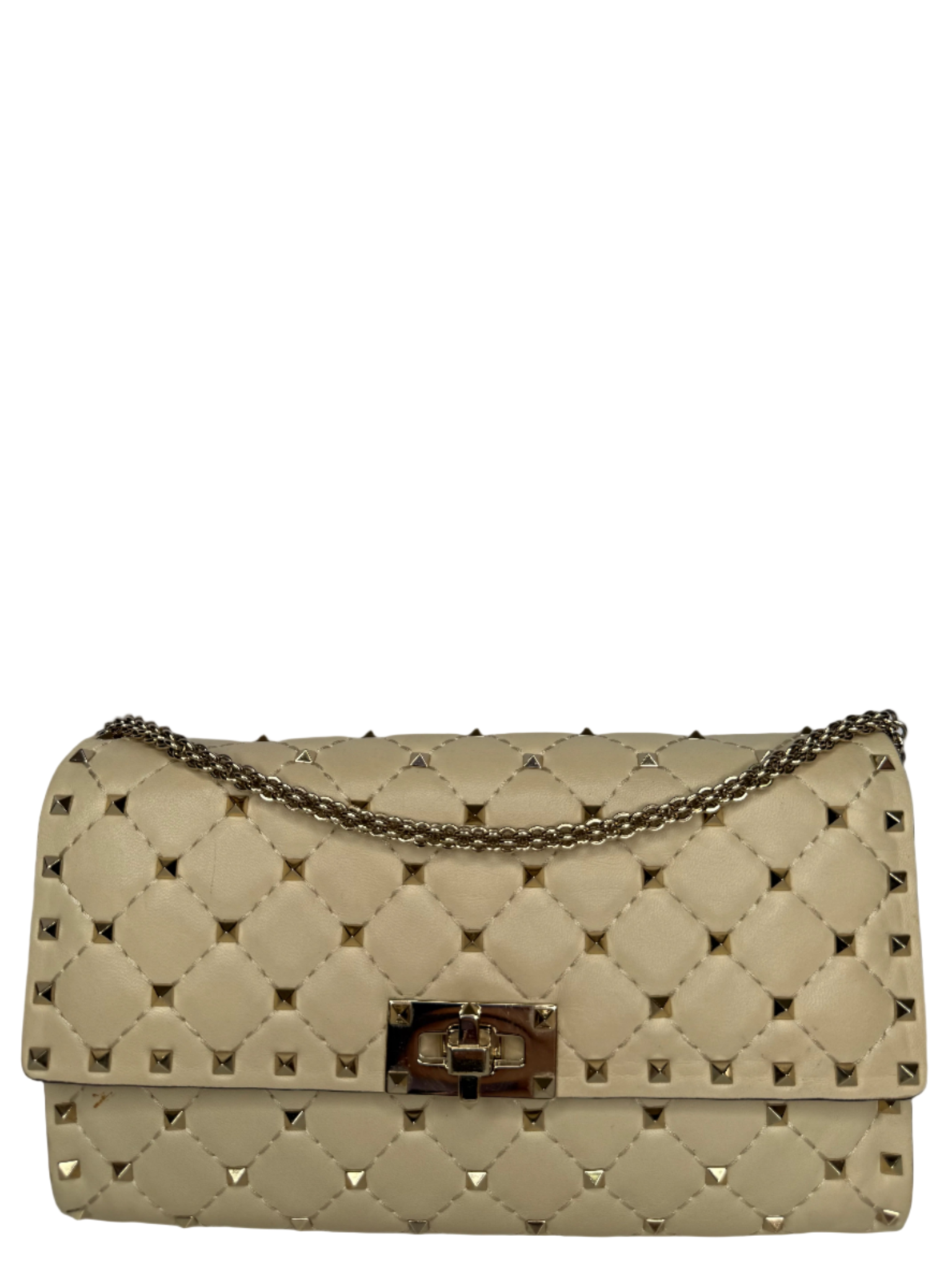 Valentino Ivory Leather Rockstud Spike Shoulder Flap Bag